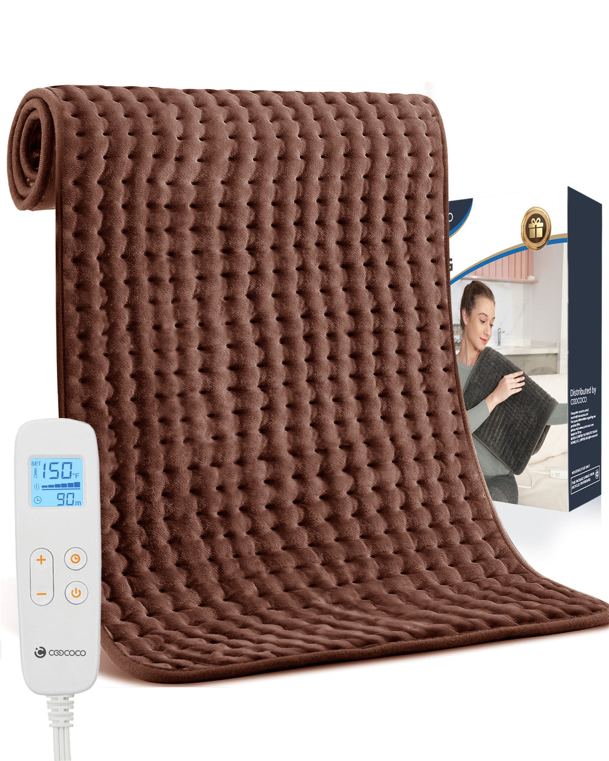 WM-1223C-NA Coococo 33"x17" Heating Pad for Back Relief, Large Portable Heating Pad for Shoulder with 3 Timer & 6 Temperature Controller,Gray,1,Gifts for Mom
