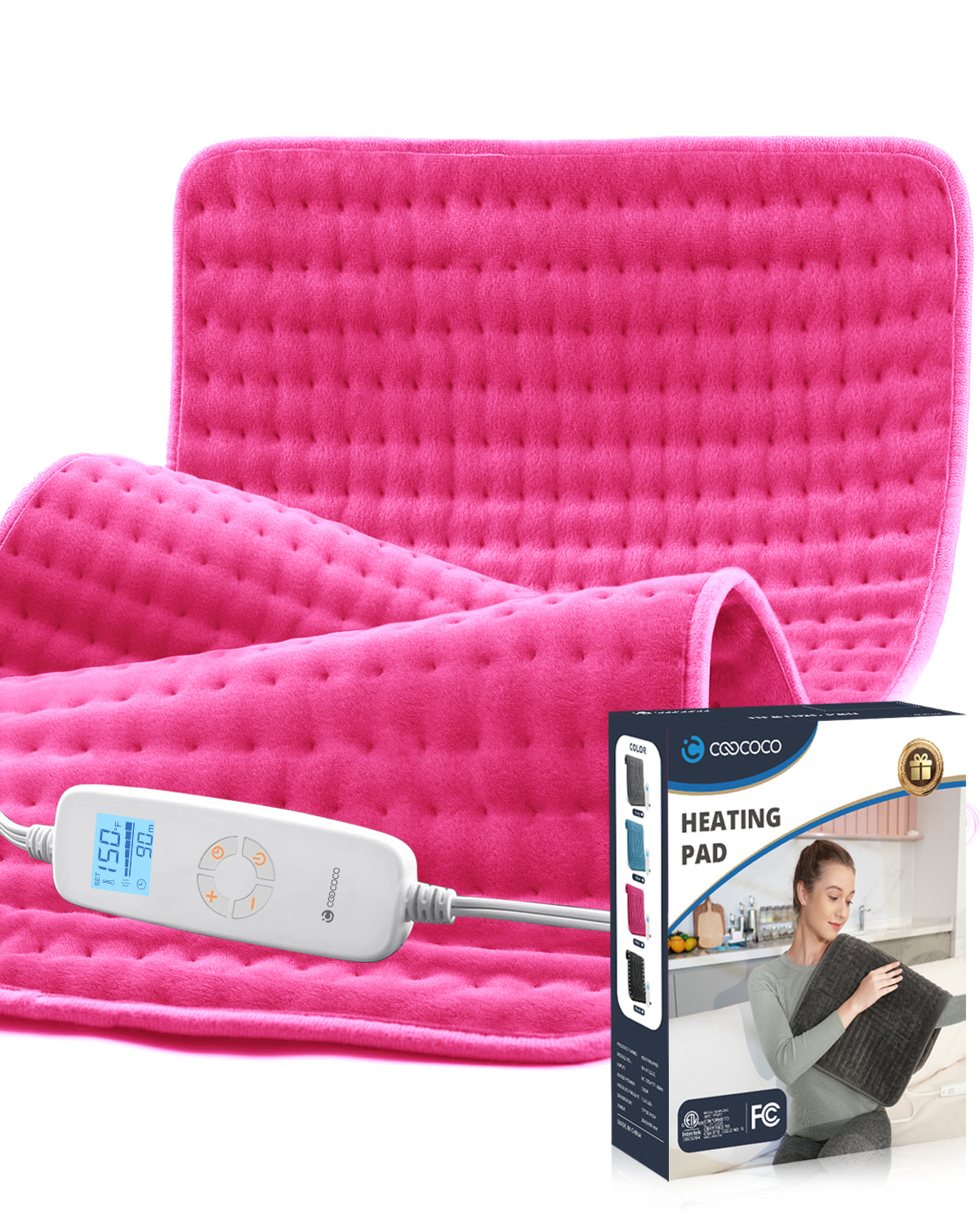 WM-1223C-NA Coococo 33"x17" Heating Pad for Back Relief, Large Portable Heating Pad for Shoulder with 3 Timer & 6 Temperature Controller,Gray,1,Gifts for Mom