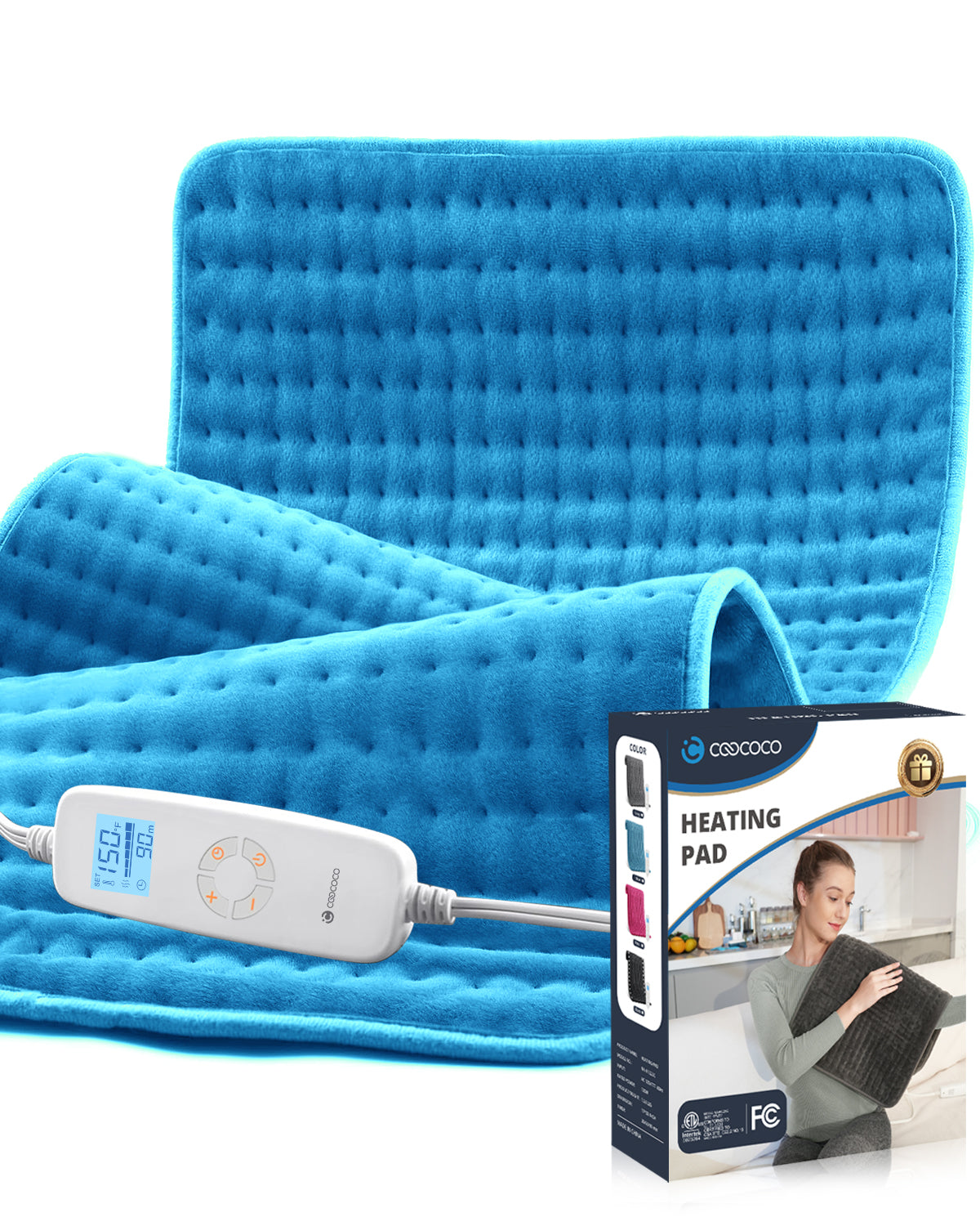 WM-1223C-NA Coococo 33"x17" Heating Pad for Back Relief, Large Portable Heating Pad for Shoulder with 3 Timer & 6 Temperature Controller,Gray,1,Gifts for Mom