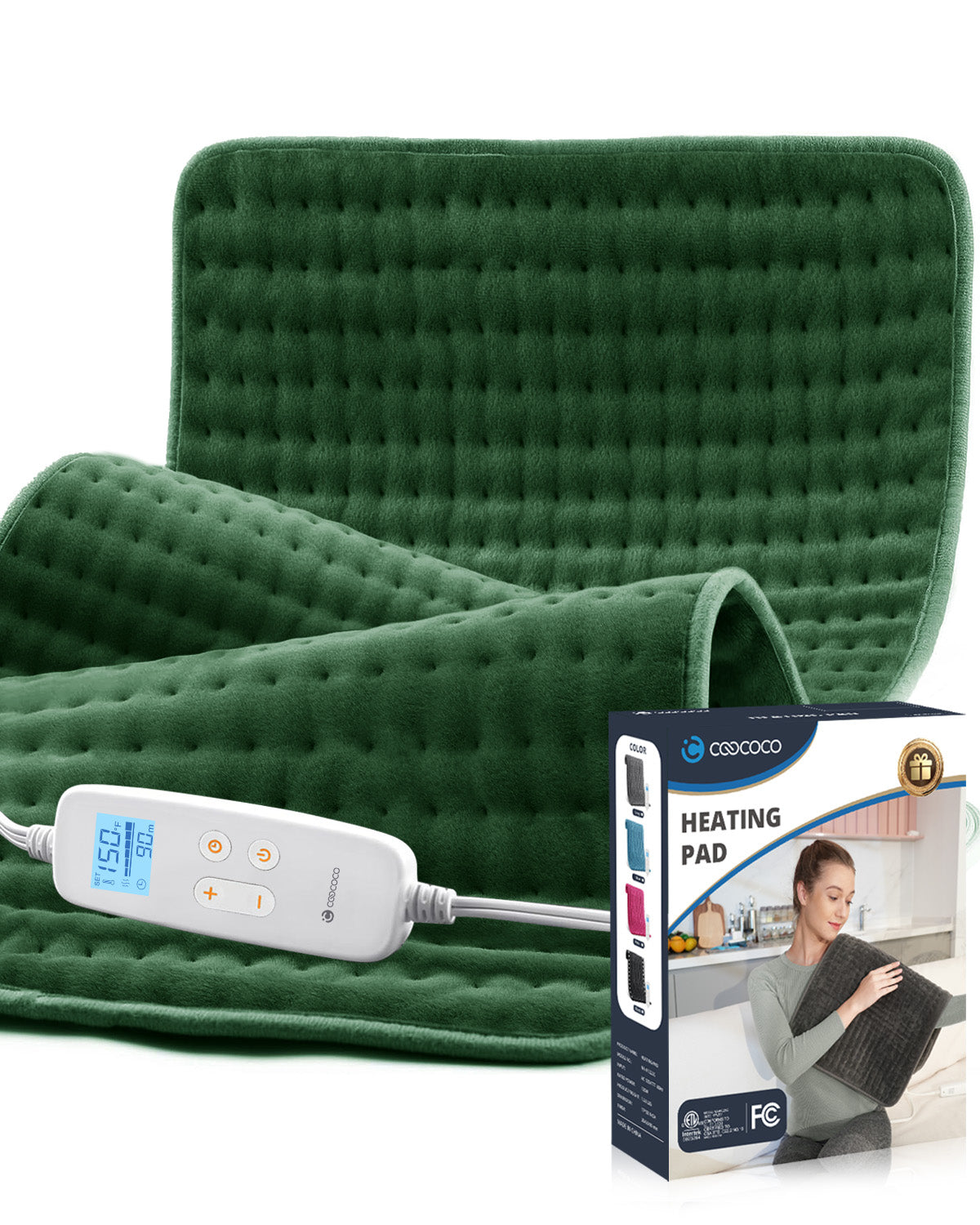 WM-1223C-NA Coococo 33"x17" Heating Pad for Back Relief, Large Portable Heating Pad for Shoulder with 3 Timer & 6 Temperature Controller,Gray,1,Gifts for Mom