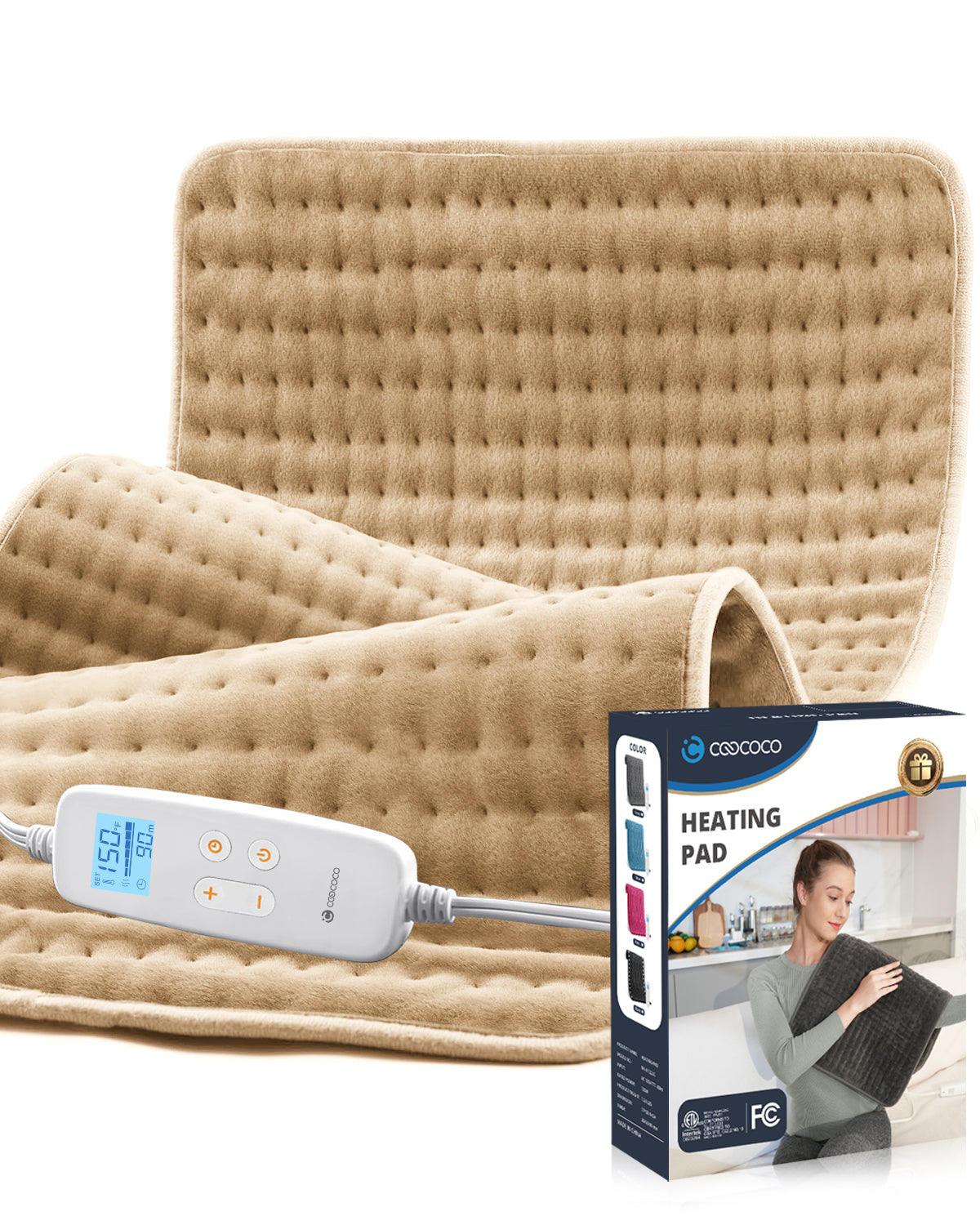 WM-1223C-NA Coococo 33"x17" Heating Pad for Back Relief, Large Portable Heating Pad for Shoulder with 3 Timer & 6 Temperature Controller,Gray,1,Gifts for Mom