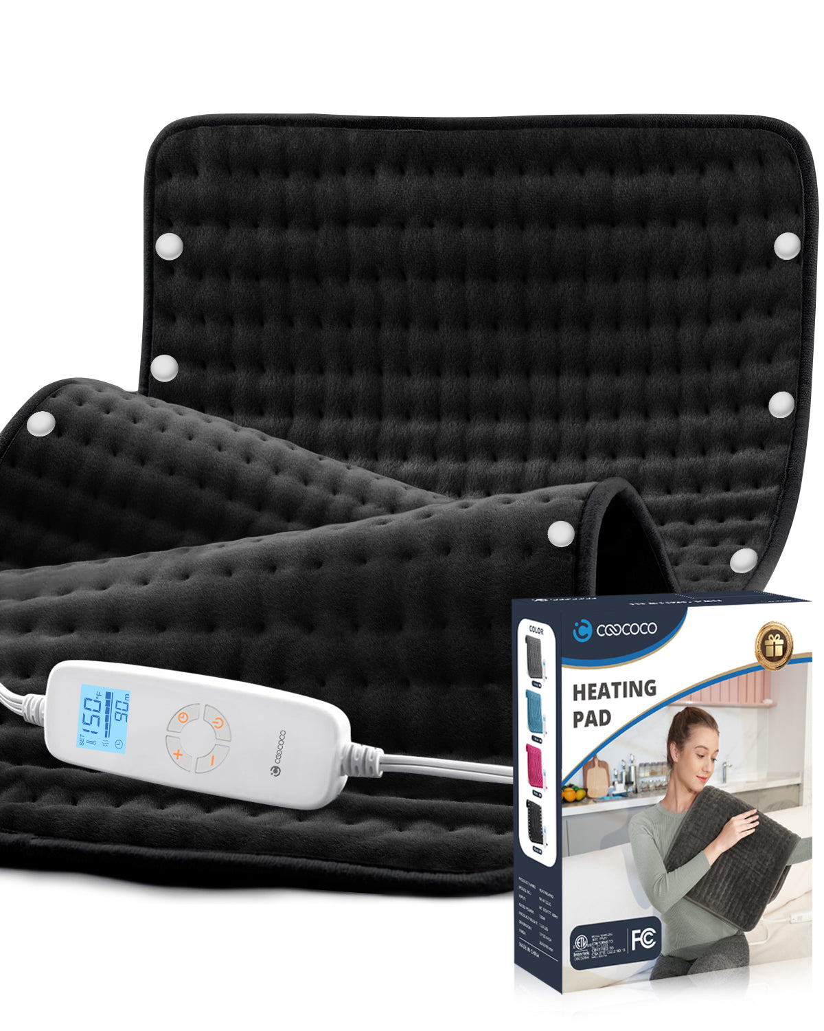 WM-1223C-NA Coococo 33"x17" Heating Pad for Back Relief, Large Portable Heating Pad for Shoulder with 3 Timer & 6 Temperature Controller,Gray,1,Gifts for Mom
