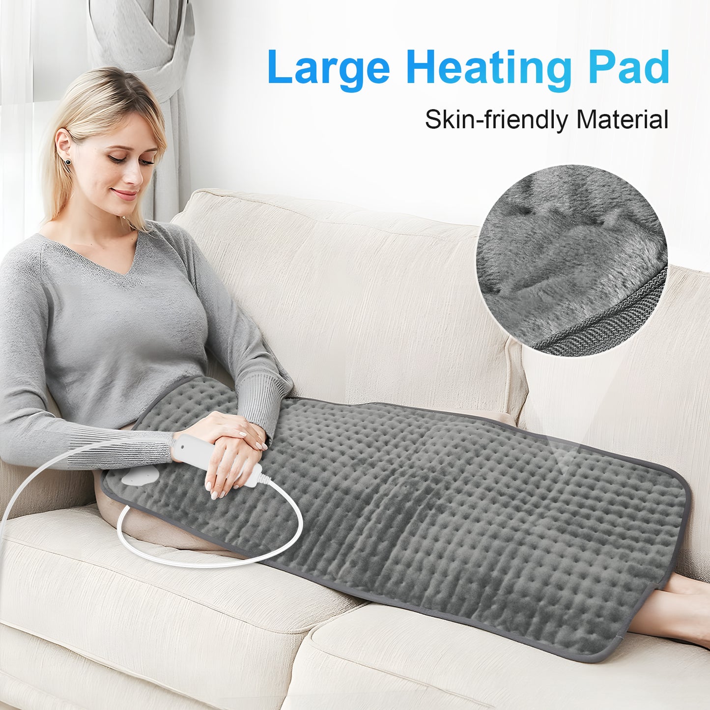WM-1223C-NA Coococo 33"x17" Heating Pad for Back Relief, Large Portable Heating Pad for Shoulder with 3 Timer & 6 Temperature Controller,Gray,1,Gifts for Mom