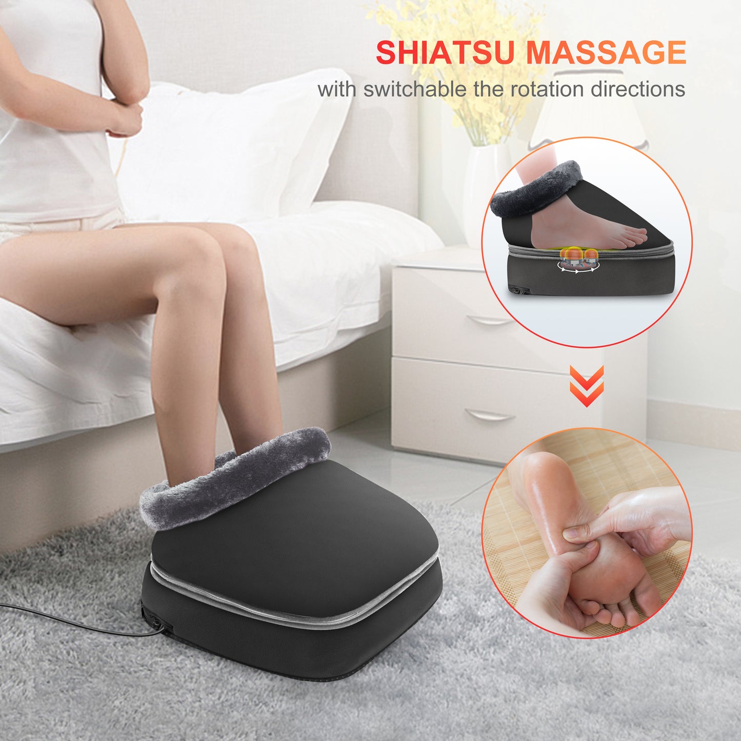 2-in-1 Shiatsu Foot & Back Massager with Heat - 8 Kneading Balls
