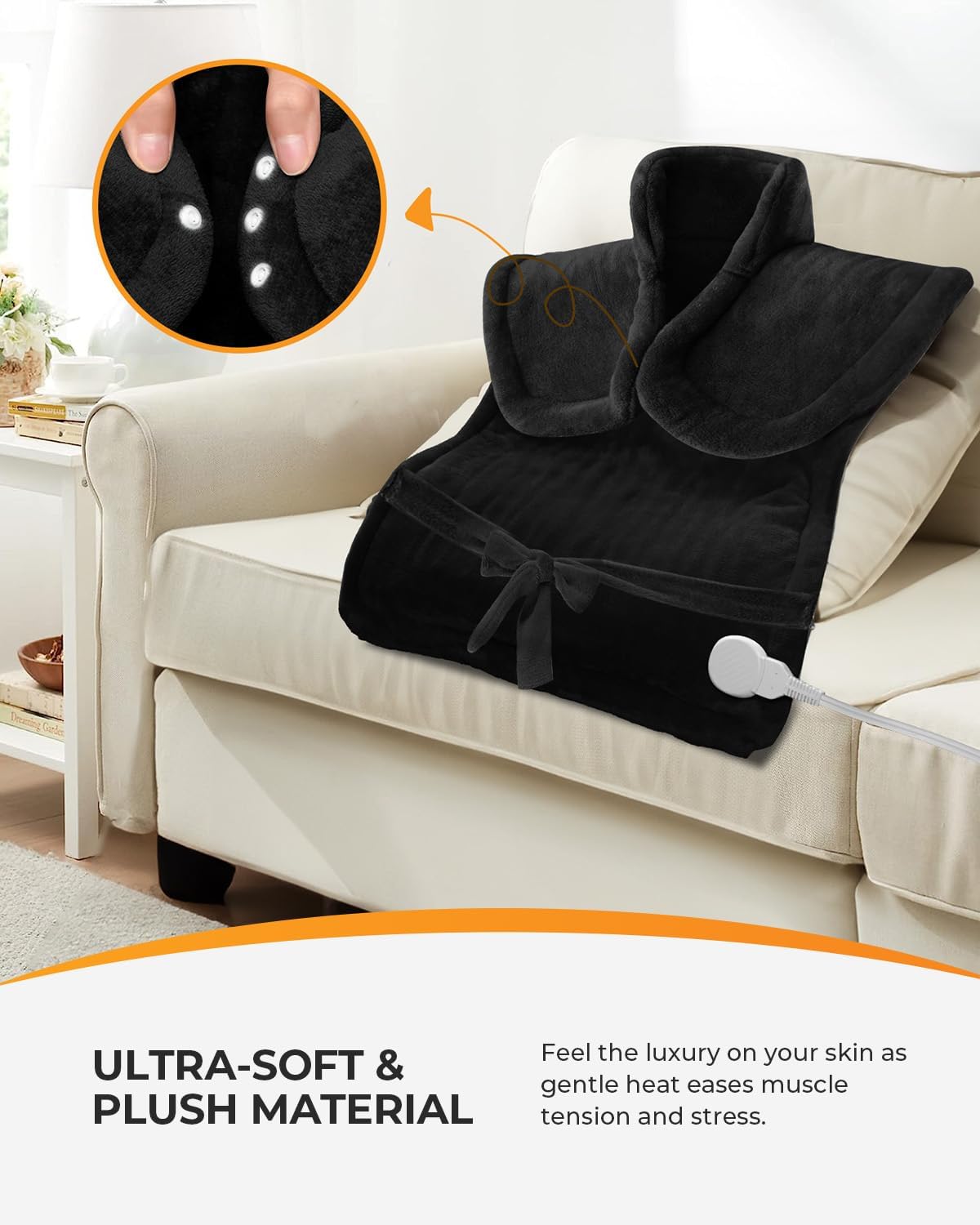 Large Electric Heating Pad for Neck, Shoulders & Back Pain Relief - Adjustable Heat Therapy