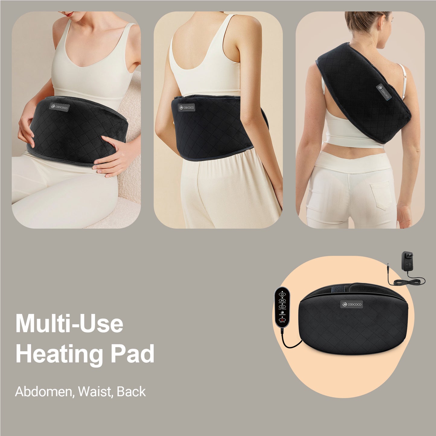 Cordless Heating Pad with Massager for Back Pain Relief