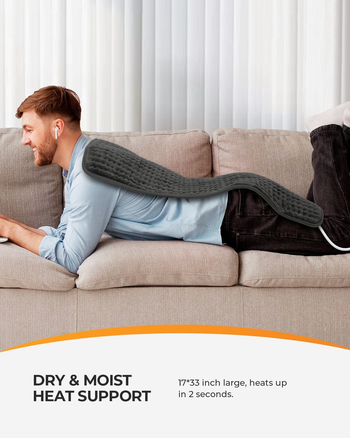 XXXL Size 33"x17" Heating Pad for Back Pain, Neck, Shoulder & Menstrual Cramps
