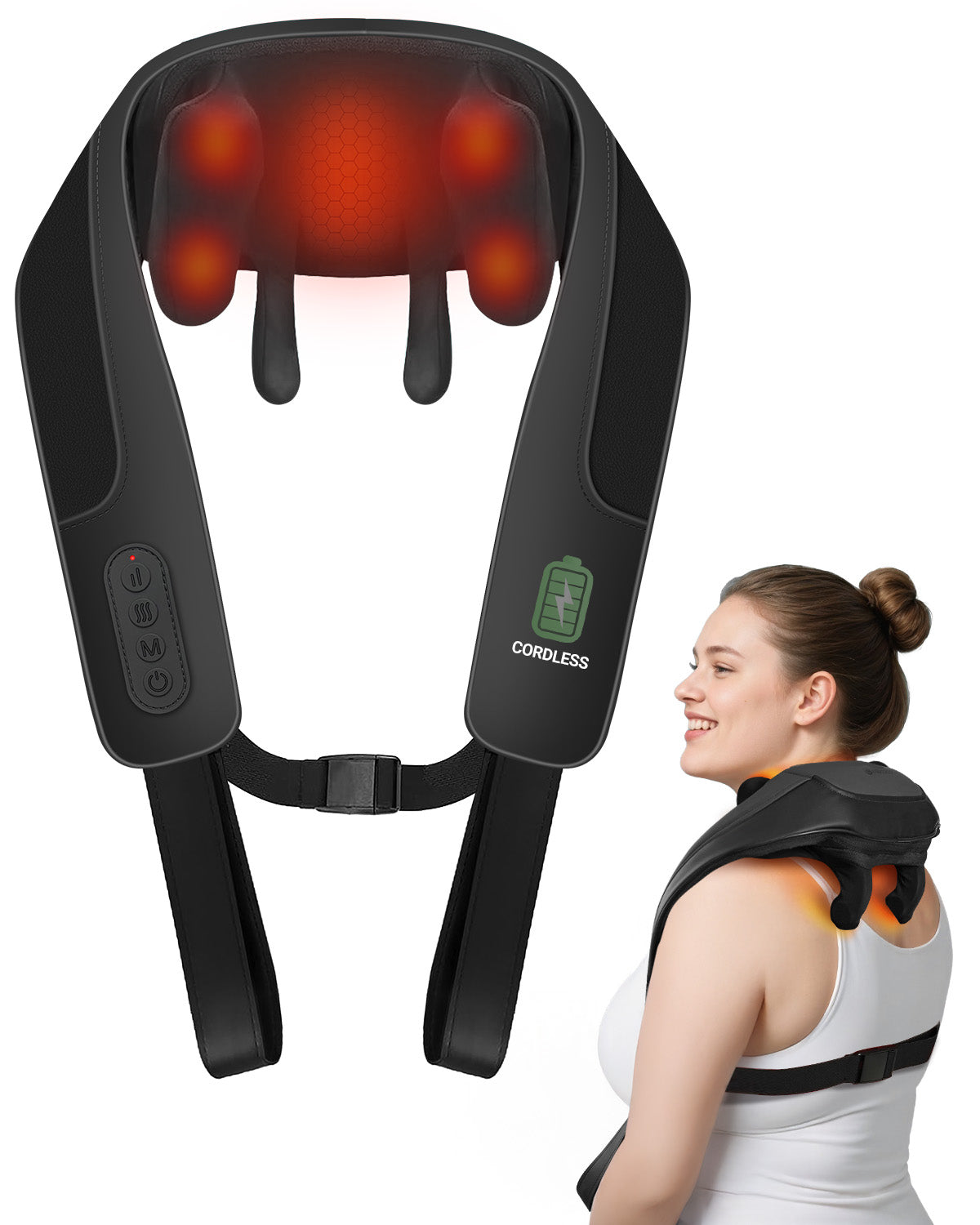 Heated Shiatsu Massager for Neck and Shoulders - Wireless Massager