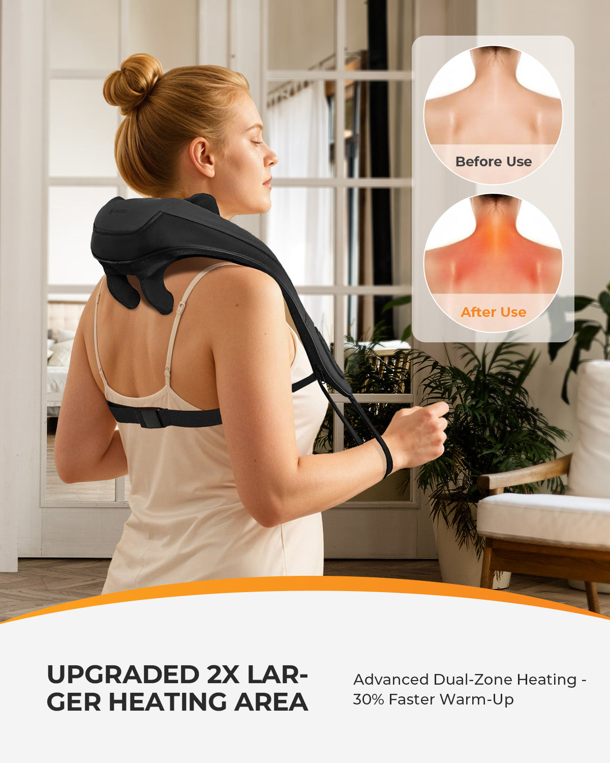 Cordless Neck Massager with Soothing Heat, 6D Shiatsu Deep Kneading Massage for Shoulder, Upgraded Dual-Zone Heating and Larger Size