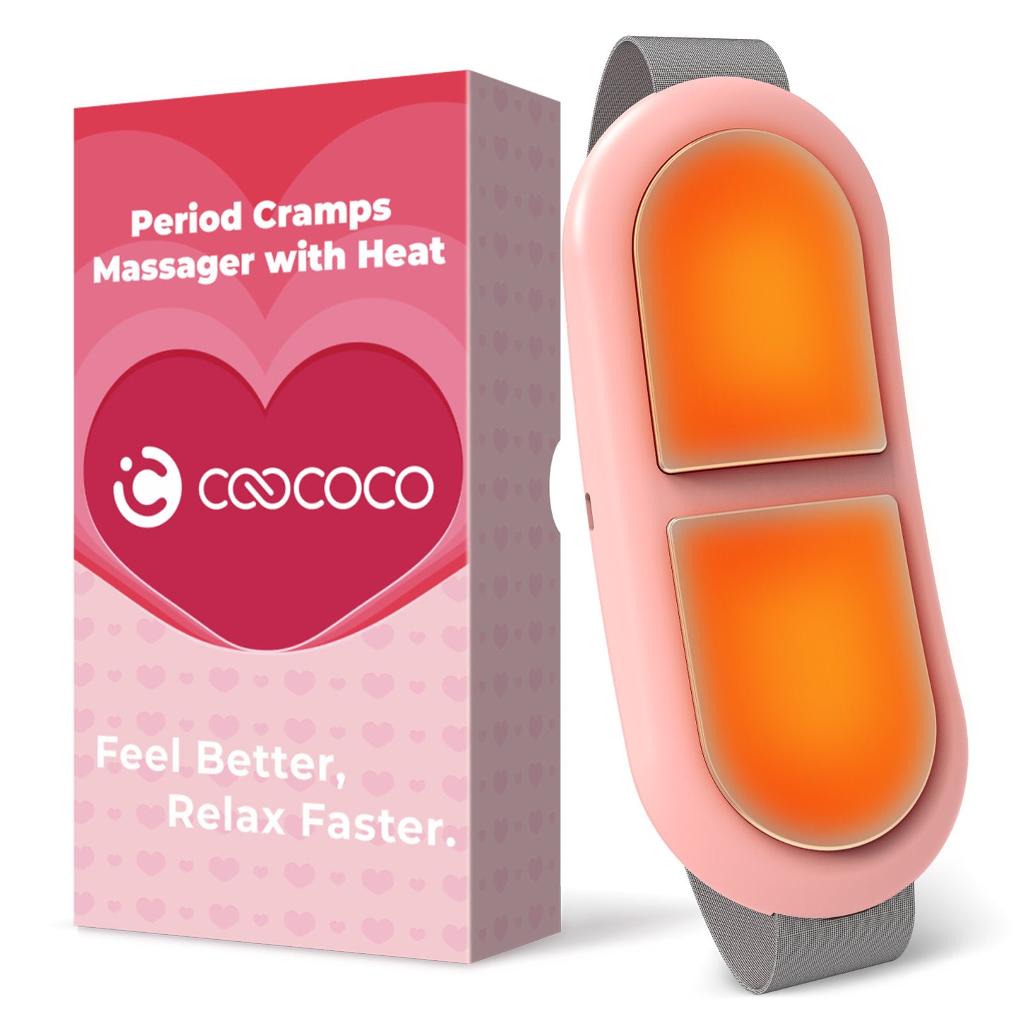 WM-CO-CM02-PNK CooCoCo Portable Heating Pad for Period Cramps,4000mAh Battery, Sleek Silky-Touch Design, Gentle Vibration & Auto-Of