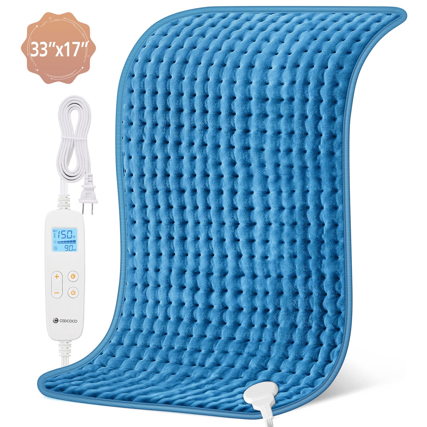 WM-1223C-NA Coococo 33"x17" Heating Pad for Back Relief, Large Portable Heating Pad for Shoulder with 3 Timer & 6 Temperature Controller,Gray,1,Gifts for Mom
