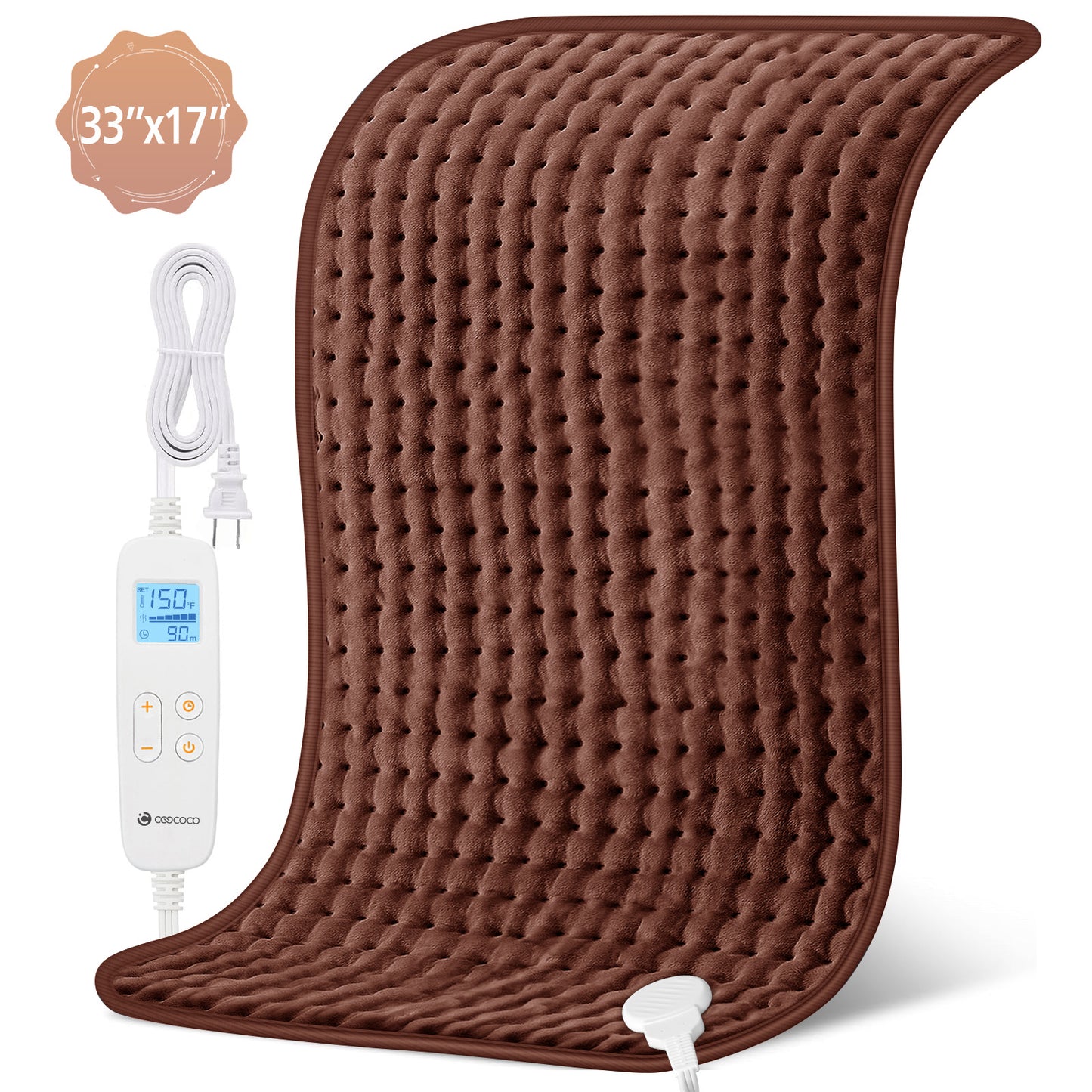WM-1223C-NA Coococo 33"x17" Heating Pad for Back Relief, Large Portable Heating Pad for Shoulder with 3 Timer & 6 Temperature Controller,Gray,1,Gifts for Mom