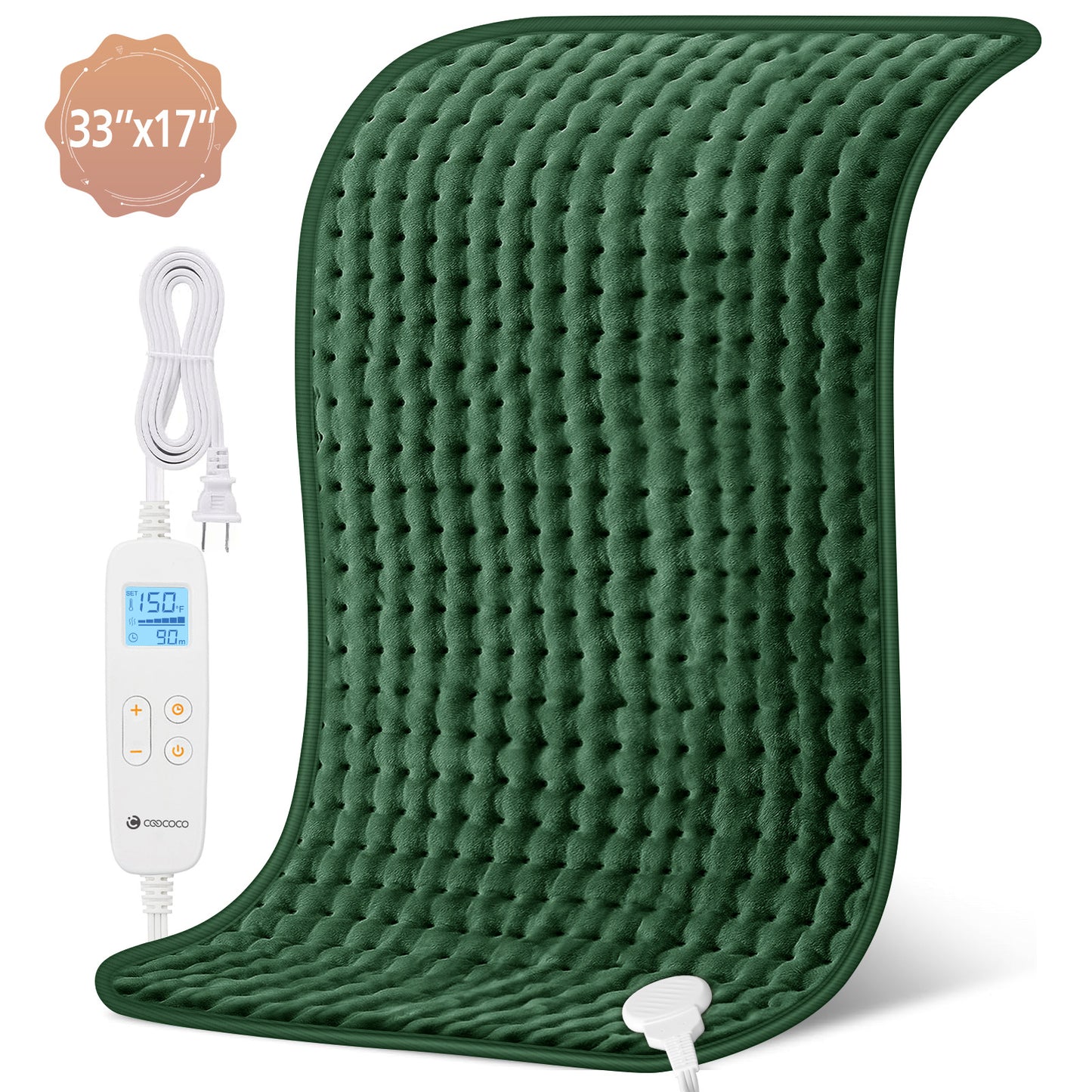 WM-1223C-NA Coococo 33"x17" Heating Pad for Back Relief, Large Portable Heating Pad for Shoulder with 3 Timer & 6 Temperature Controller,Gray,1,Gifts for Mom