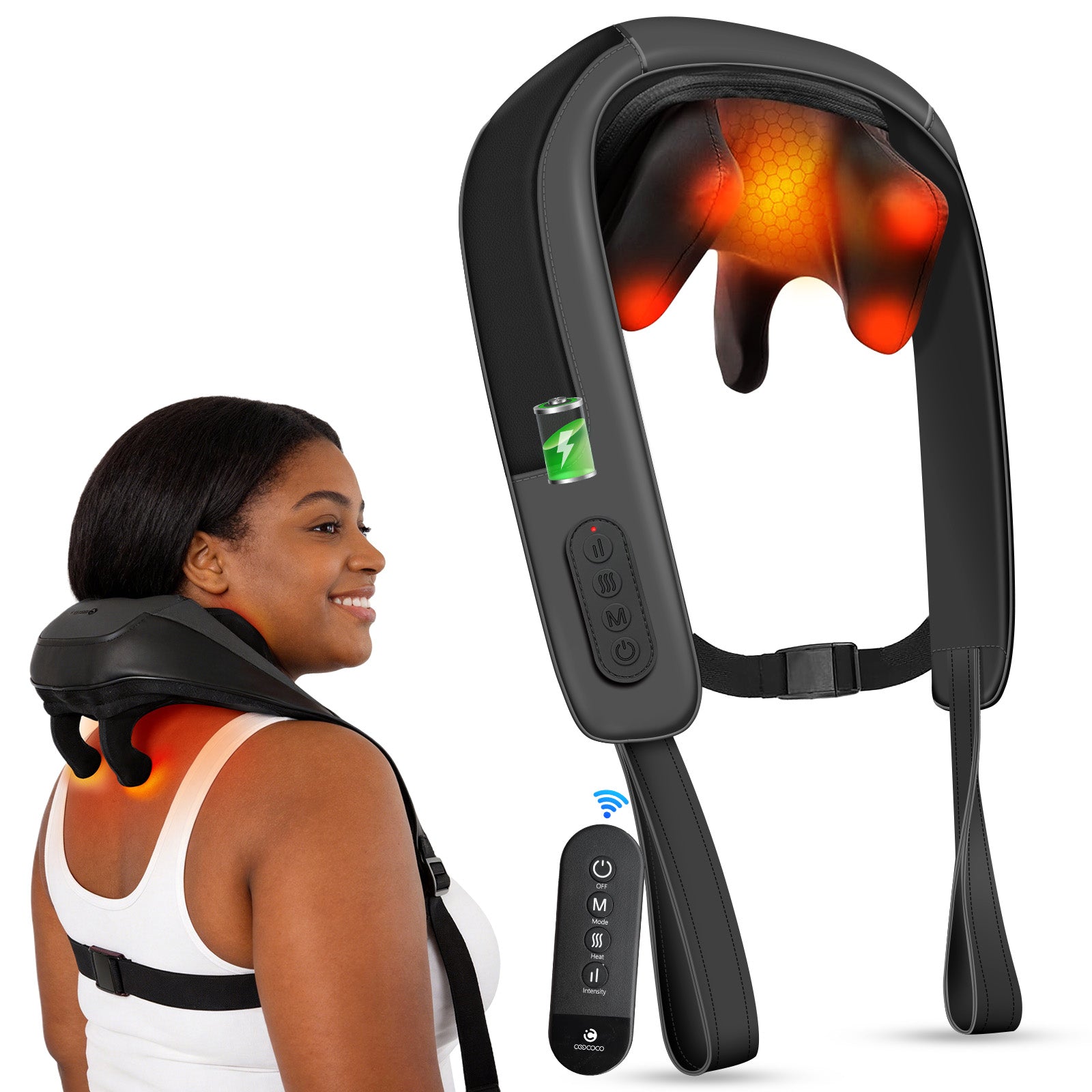 Cordless Neck Massager with Heat – 6D Shiatsu, Remote | CooCoCo