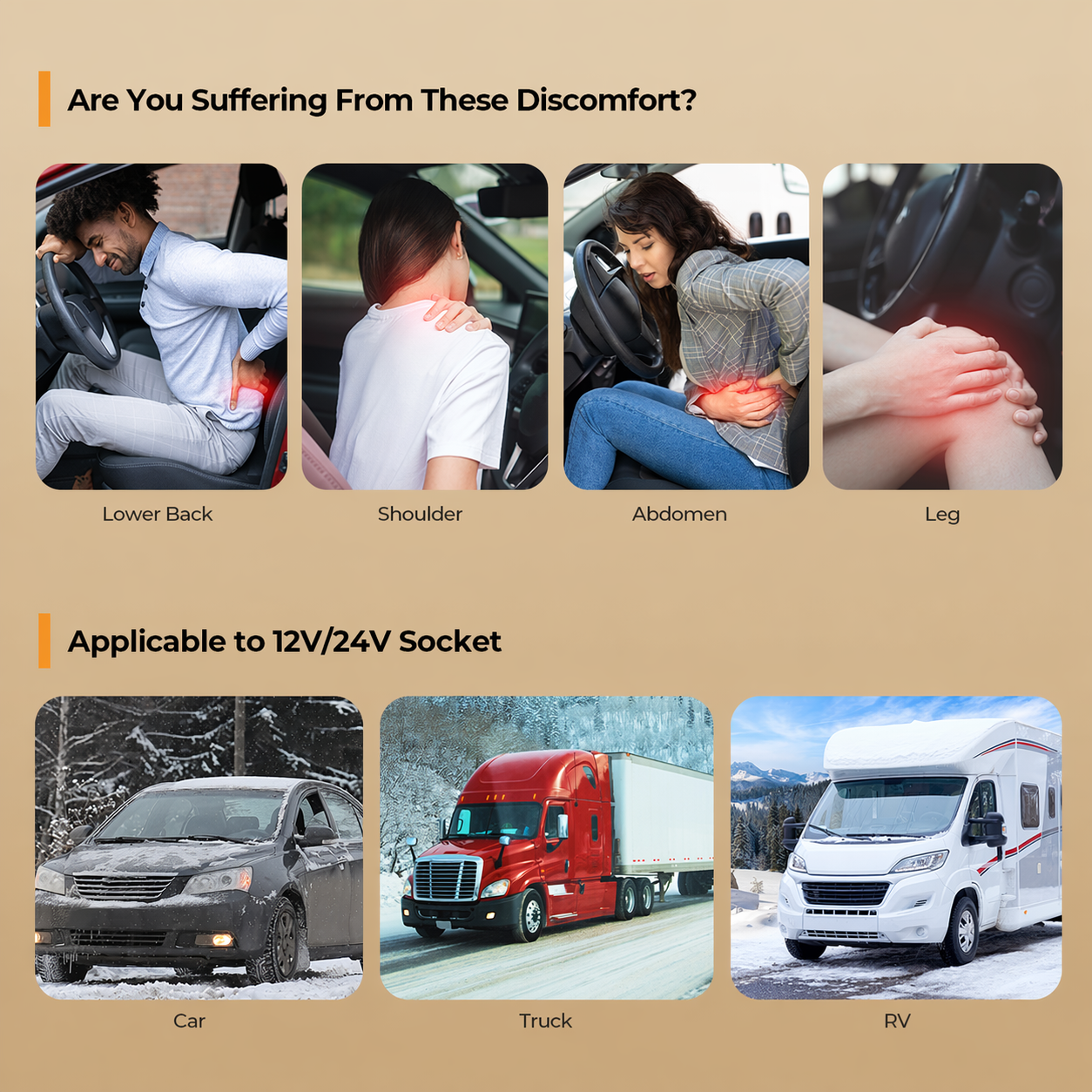 WM-6408-02 CooCoCo 12V/24V Car Heated Blanket, Electric Warming Blanket with Car Plug for Vehicles, Car Heating Pad for Back, Shoulder, Leg