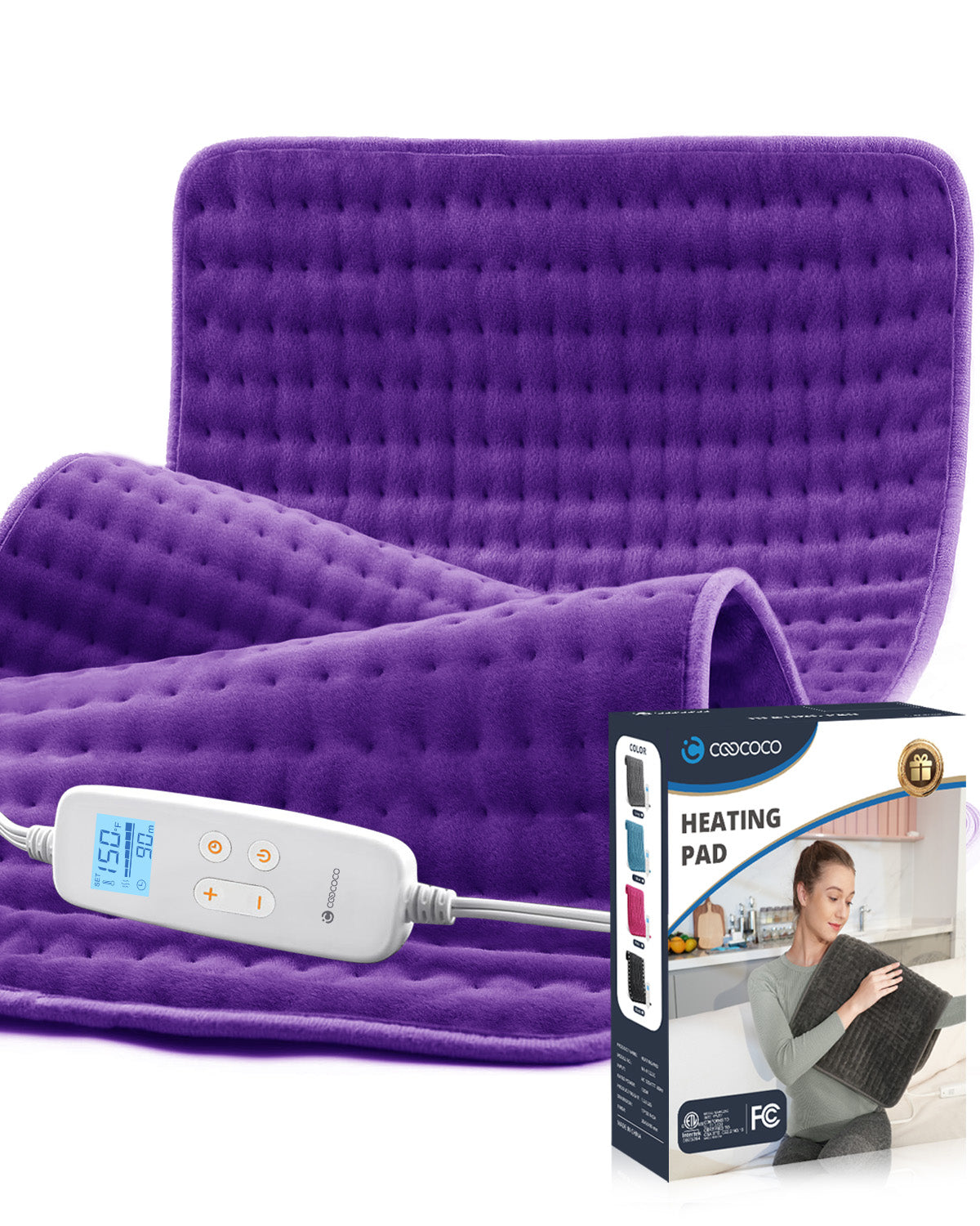 WM-1223C-NA Coococo 33"x17" Heating Pad for Back Relief, Large Portable Heating Pad for Shoulder with 3 Timer & 6 Temperature Controller,Gray,1,Gifts for Mom