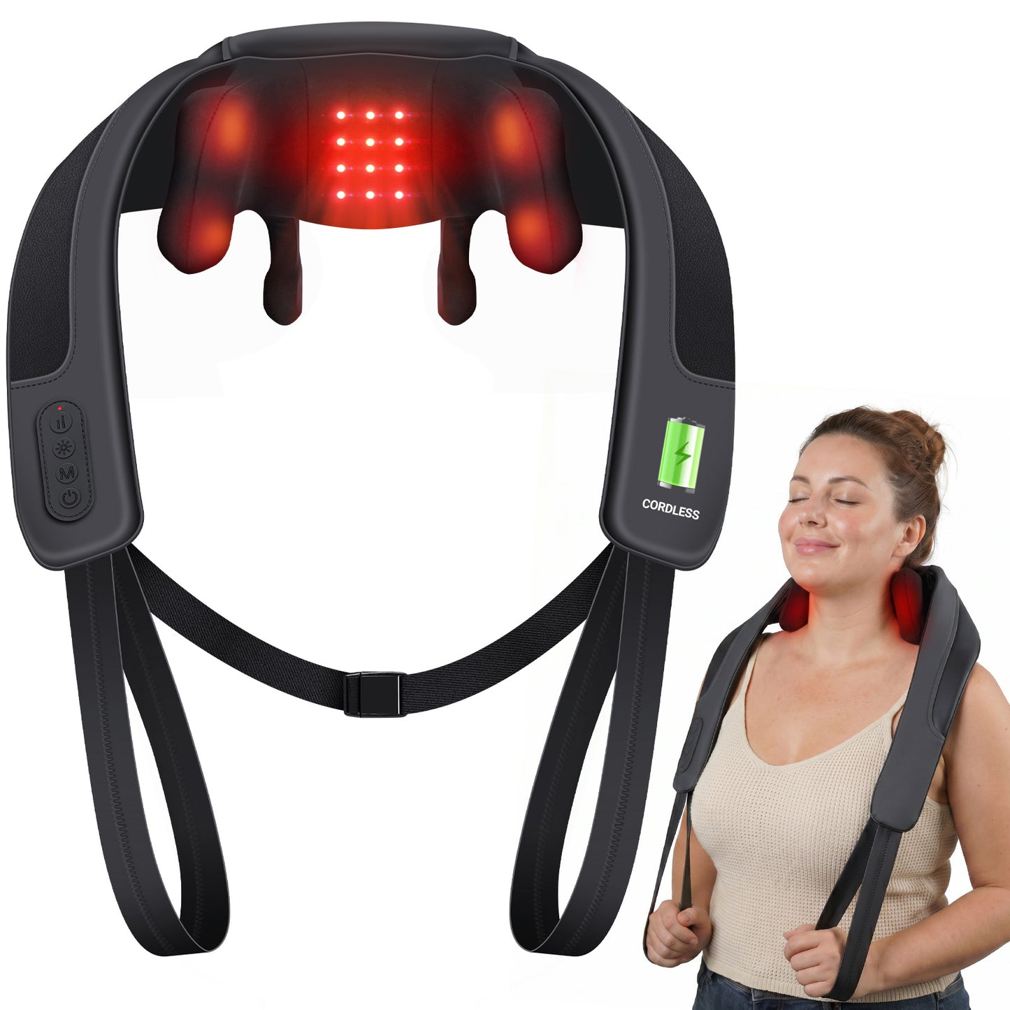 660nm & 850nm Red Light Therapy Neck and Shoulder Massager with Heat - Cordless 6D Kneading - CO-6812L-GRY