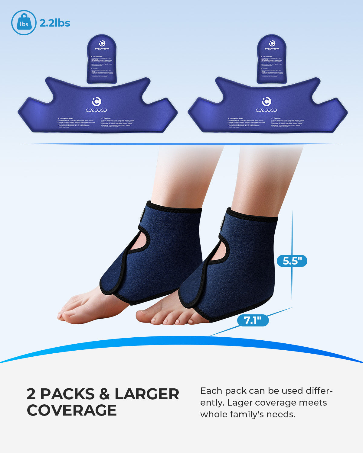 CooCoCo Large Ankle Ice Pack Wrap for Plantar Fasciitis Relief - CO-CP02