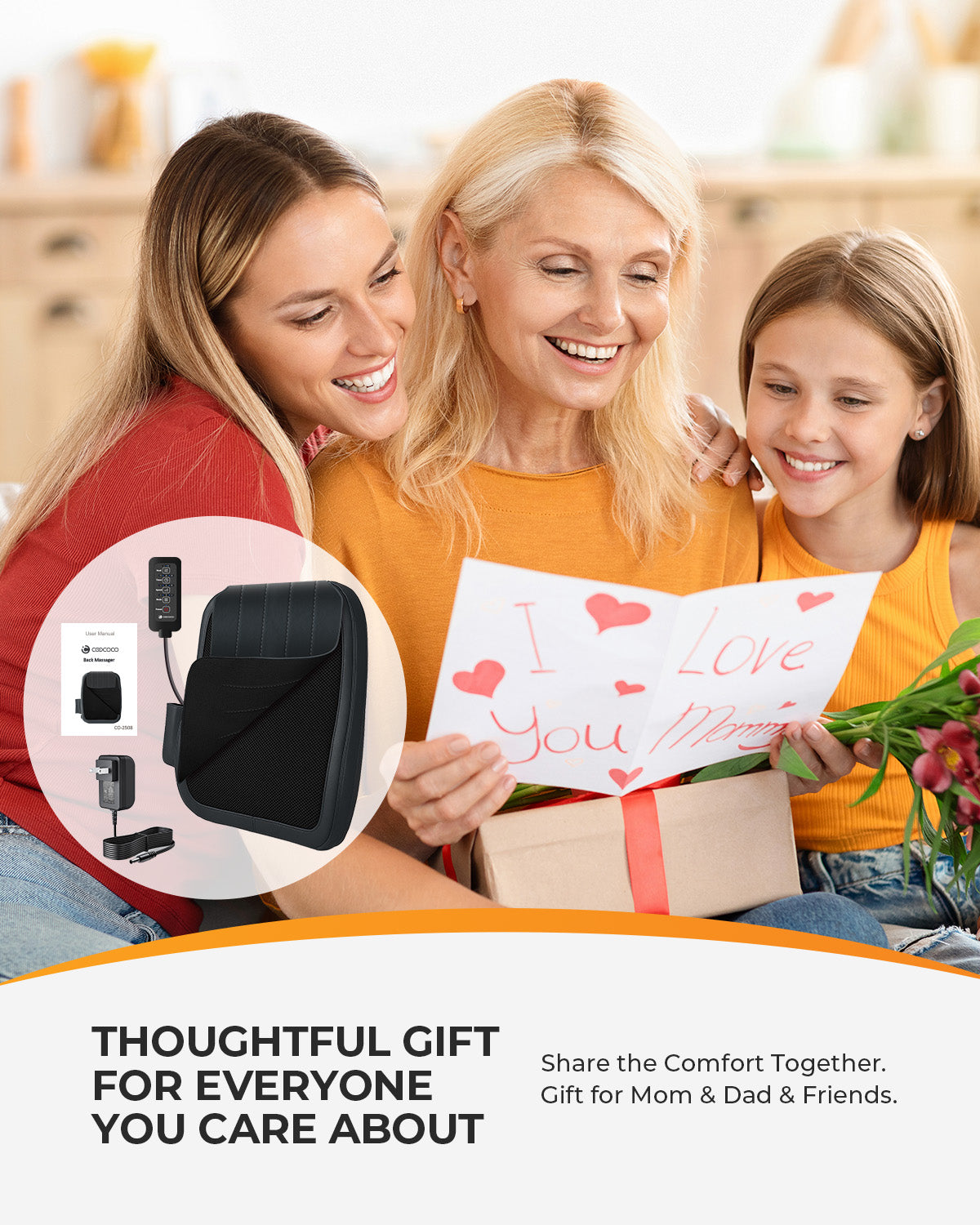 CO-2508-GRY-WM CooCoCo Shiatsu Neck & Back Massager with Heat, 4D Kneading Lower Back Massager for Pain Relief Deep Tissue, Up and Down Rolling Massage Pillow for Back Shoulder Leg, Gift for Women Men Mom Dad