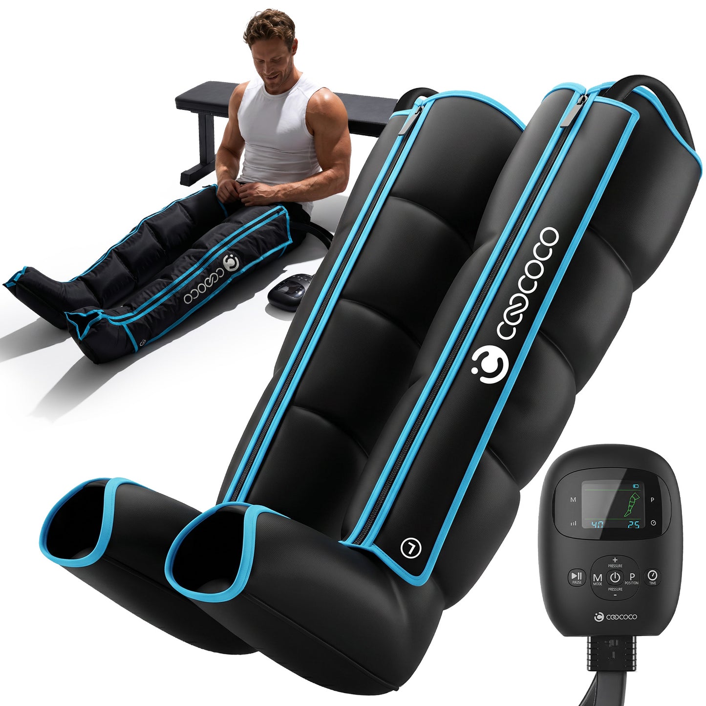 CooCoCo Cordless Leg Compression Massager, FSA Eligible Leg Massager for Circulation and Pain Relief, Foot Calf Thigh Compression Boots for Edema Relief & Varicose Veins, Fits up to 30" Thigh