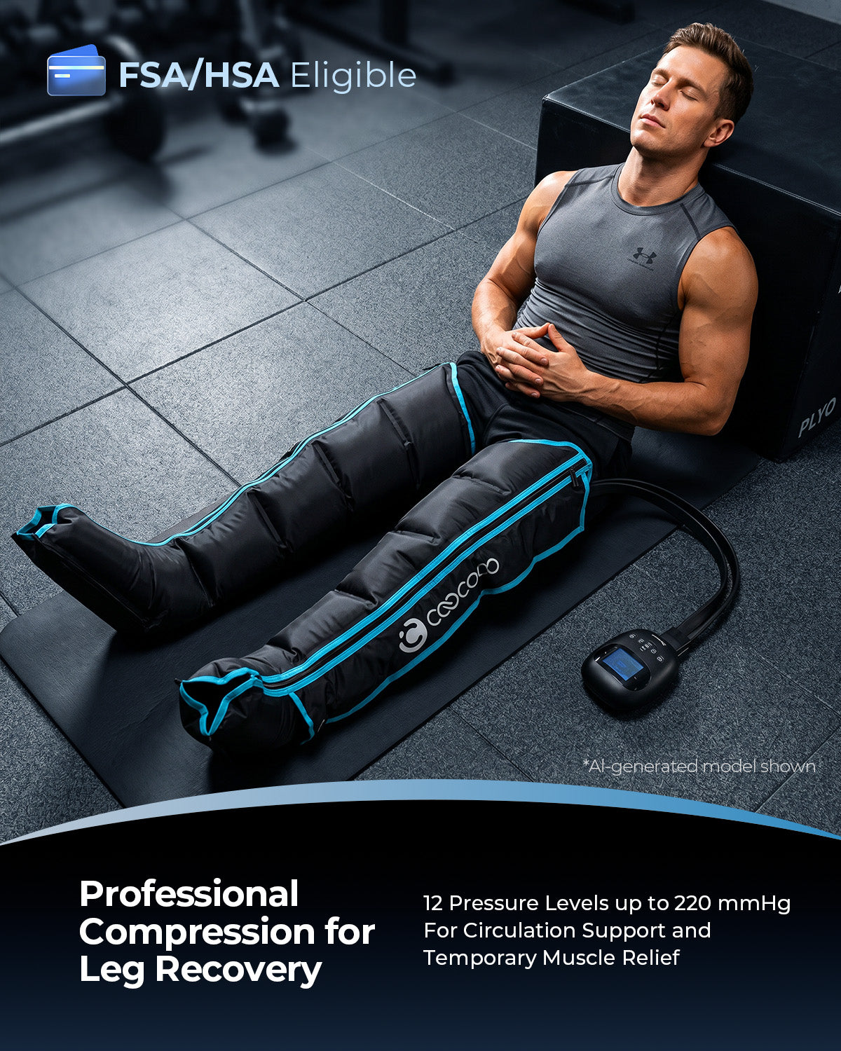 CooCoCo Cordless Leg Compression Massager, FSA Eligible Leg Massager for Circulation and Pain Relief, Foot Calf Thigh Compression Boots for Edema Relief & Varicose Veins, Fits up to 30" Thigh
