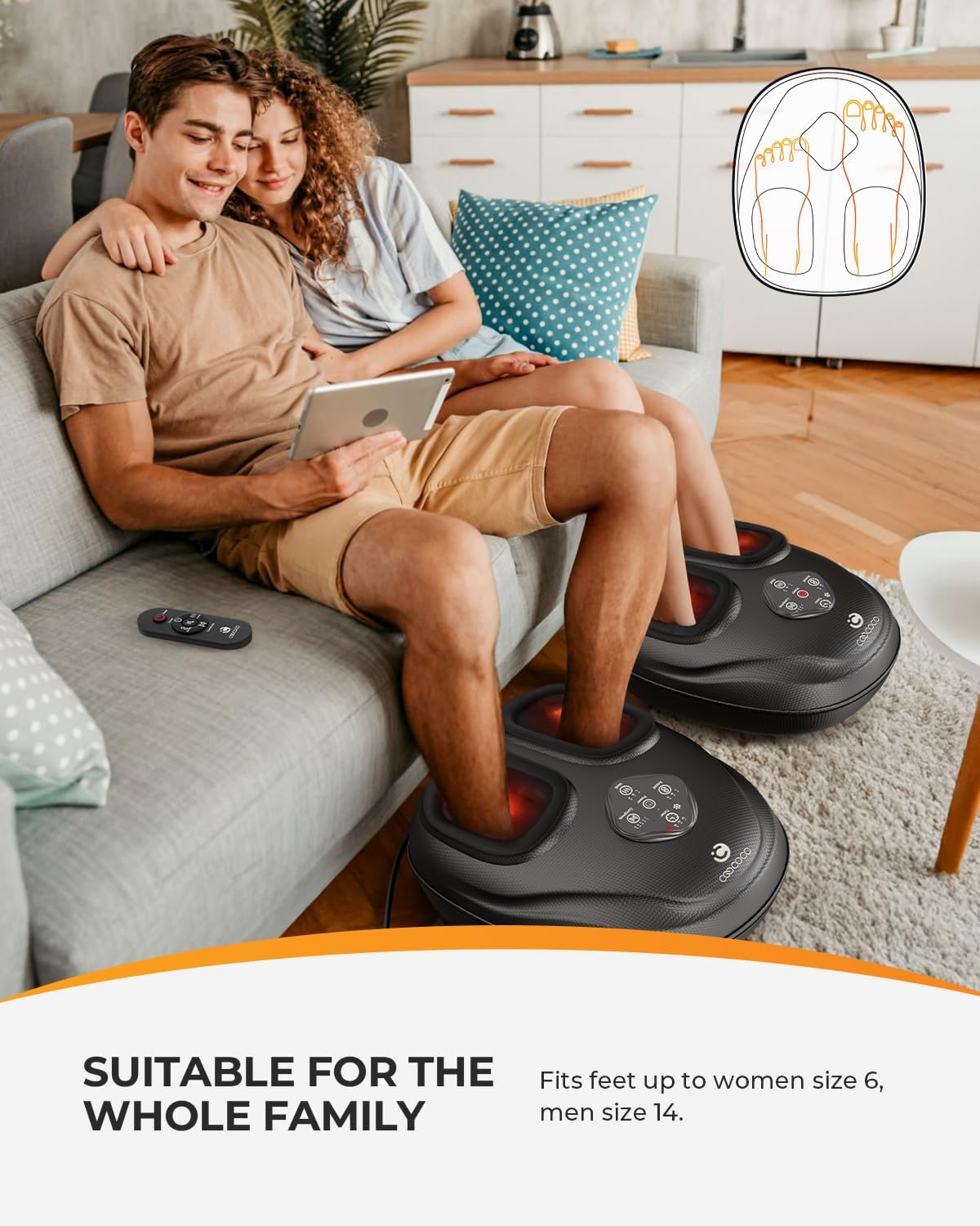 CO-5503RC-WM CooCoCo Shiatsu Foot Massager with Heat & Remote Control, Feet Massage Machine with Kneading, Compression for Plantar Fasciitis, Neuropathy Tired Foot Blood Circulation, Gifts for Women Men, Size 14'