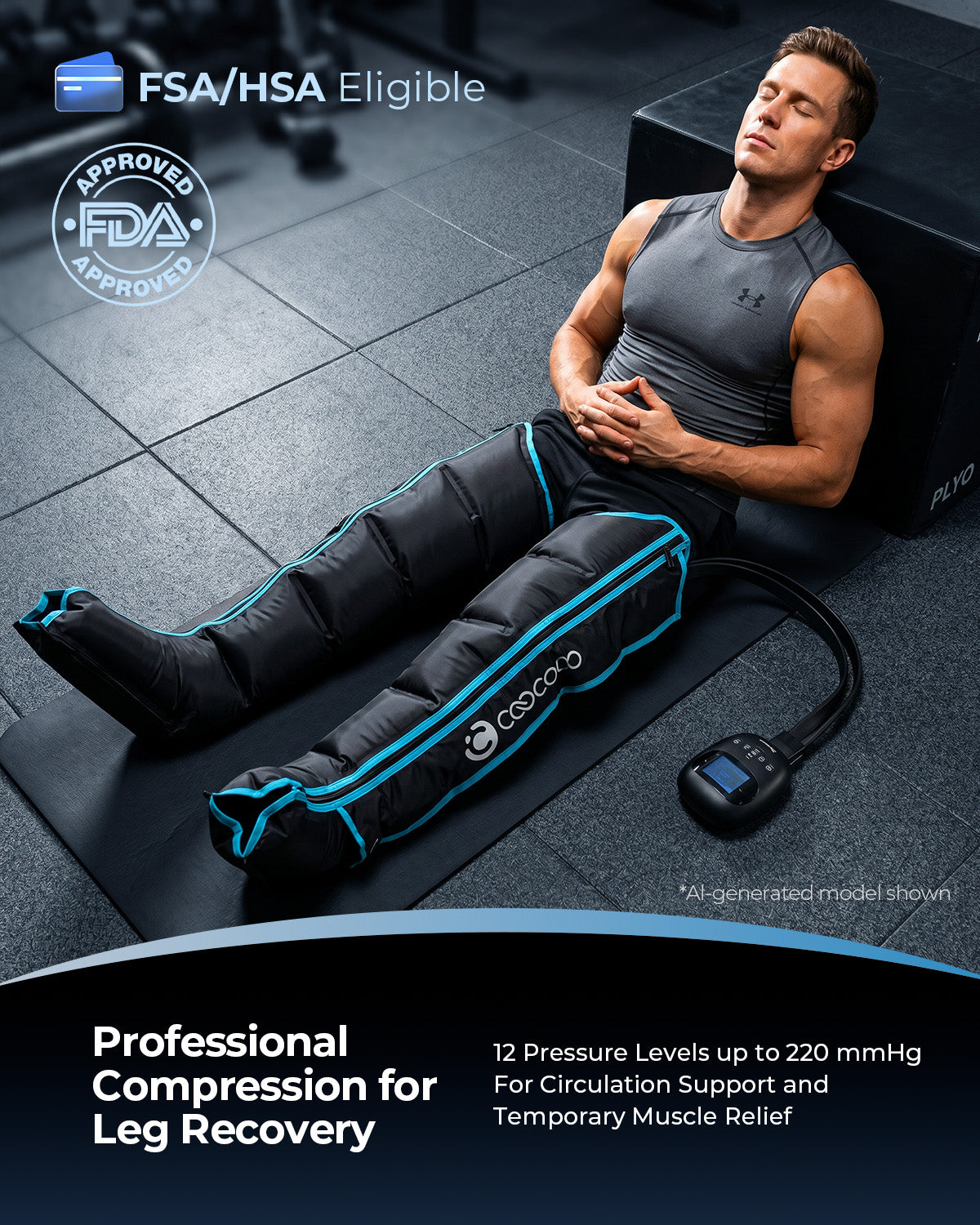 CooCoCo Cordless Leg Compression Massager, FSA Eligible Leg Massager for Circulation and Pain Relief, Foot Calf Thigh Compression Boots for Edema Relief & Varicose Veins, Fits up to 30" Thigh