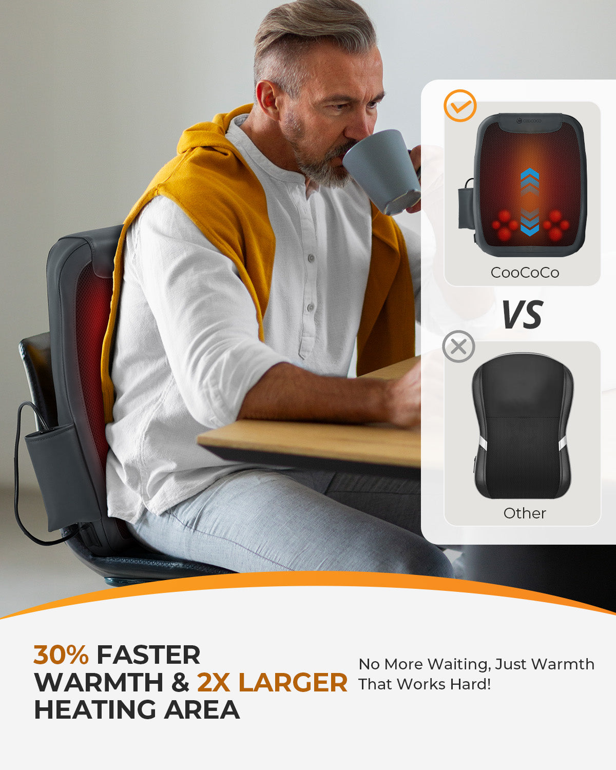 CO-2508-GRY-WM CooCoCo Shiatsu Neck & Back Massager with Heat, 4D Kneading Lower Back Massager for Pain Relief Deep Tissue, Up and Down Rolling Massage Pillow for Back Shoulder Leg, Gift for Women Men Mom Dad