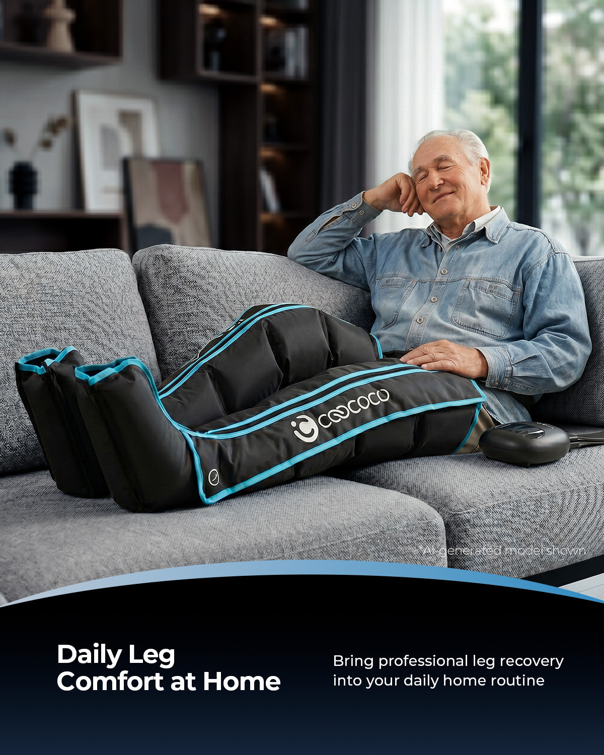 CooCoCo Cordless Leg Compression Massager, FSA Eligible Leg Massager for Circulation and Pain Relief, Foot Calf Thigh Compression Boots for Edema Relief & Varicose Veins, Fits up to 30" Thigh
