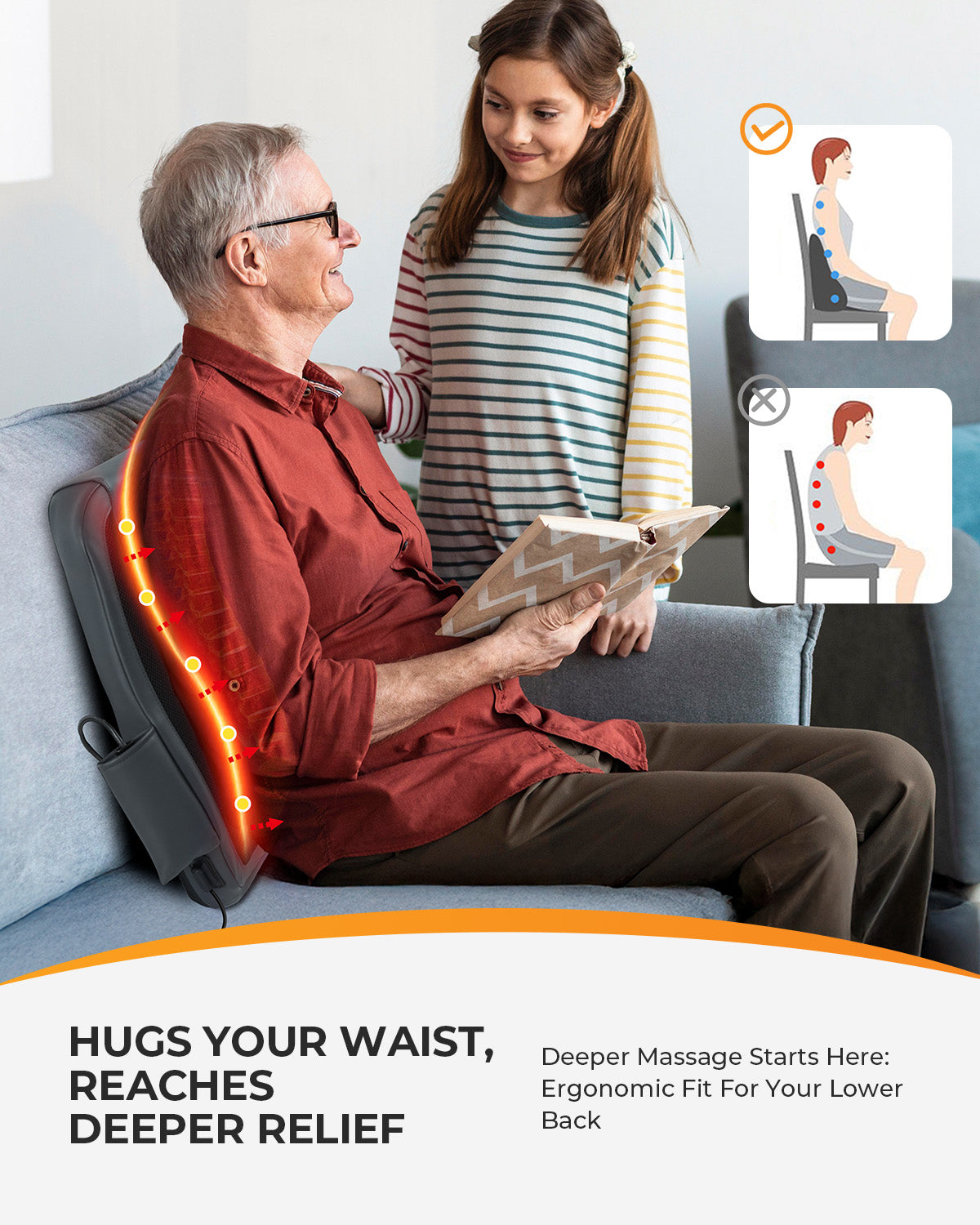 CO-2508-GRY-WM CooCoCo Shiatsu Neck & Back Massager with Heat, 4D Kneading Lower Back Massager for Pain Relief Deep Tissue, Up and Down Rolling Massage Pillow for Back Shoulder Leg, Gift for Women Men Mom Dad