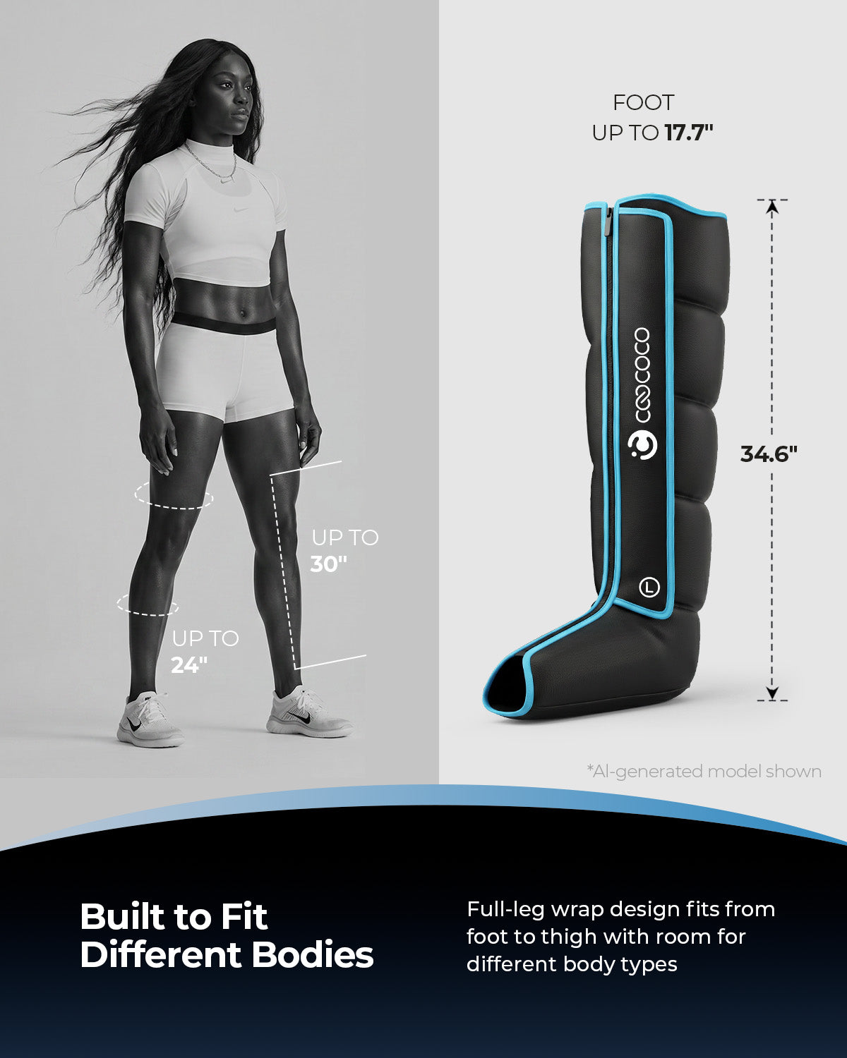 CooCoCo Cordless Leg Compression Massager, FSA Eligible Leg Massager for Circulation and Pain Relief, Foot Calf Thigh Compression Boots for Edema Relief & Varicose Veins, Fits up to 30" Thigh