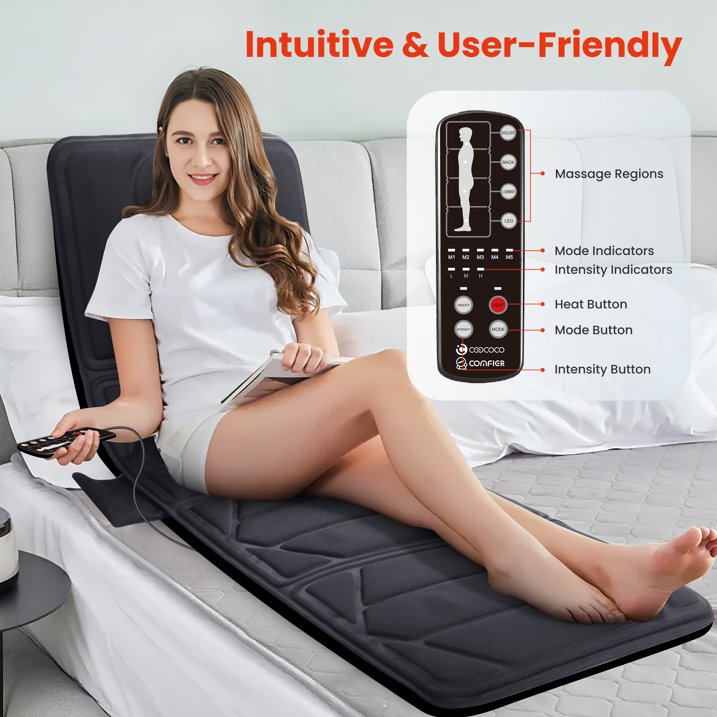 Heated Full Body Massage Mat - Vibrating Massage Pad for Back, Neck & Shoulders