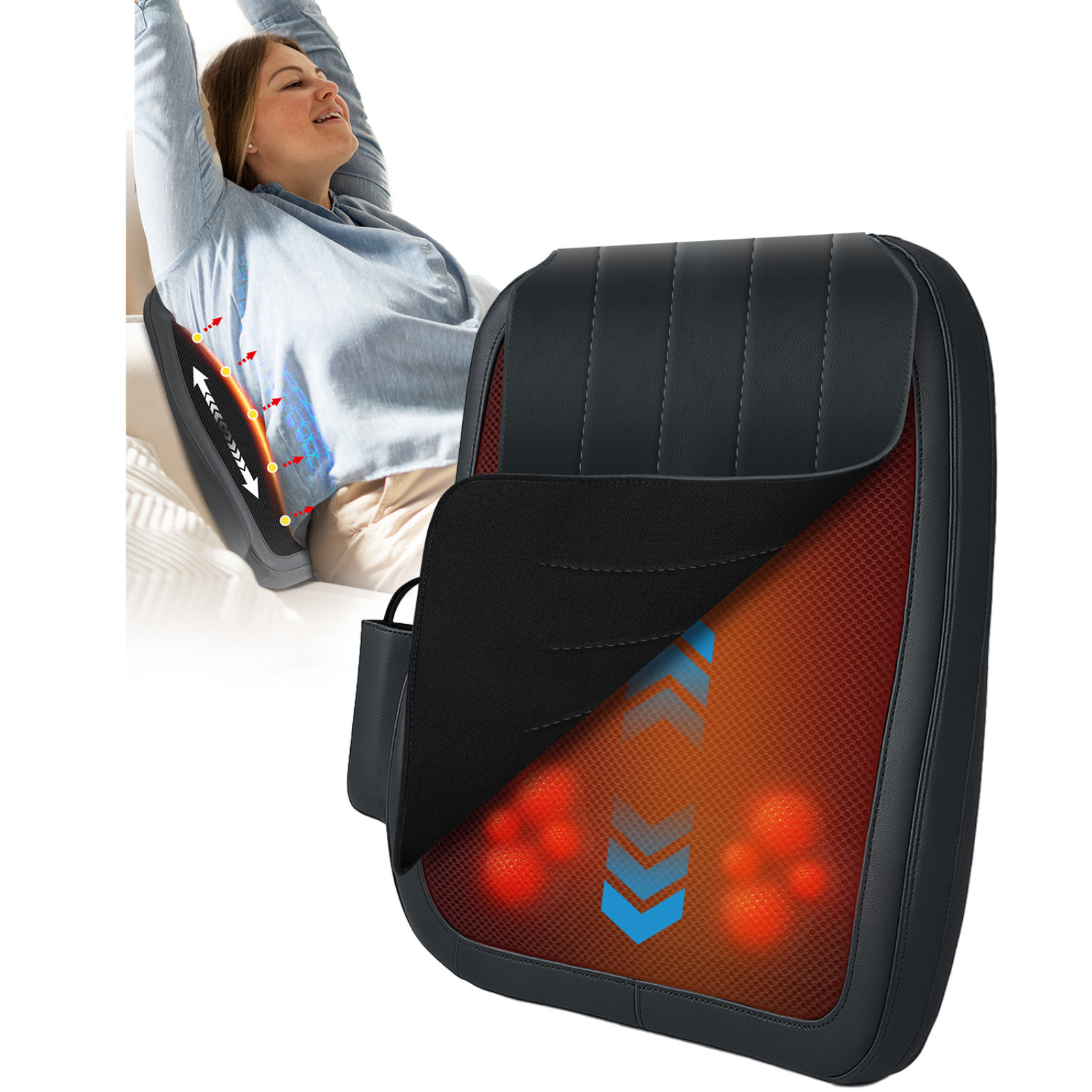 Heated Back Massager for Lower Back Pain Relief - Shiatsu & Vibration Heated Back Massager for Lower Back Pain Relief - Shiatsu & Vibration