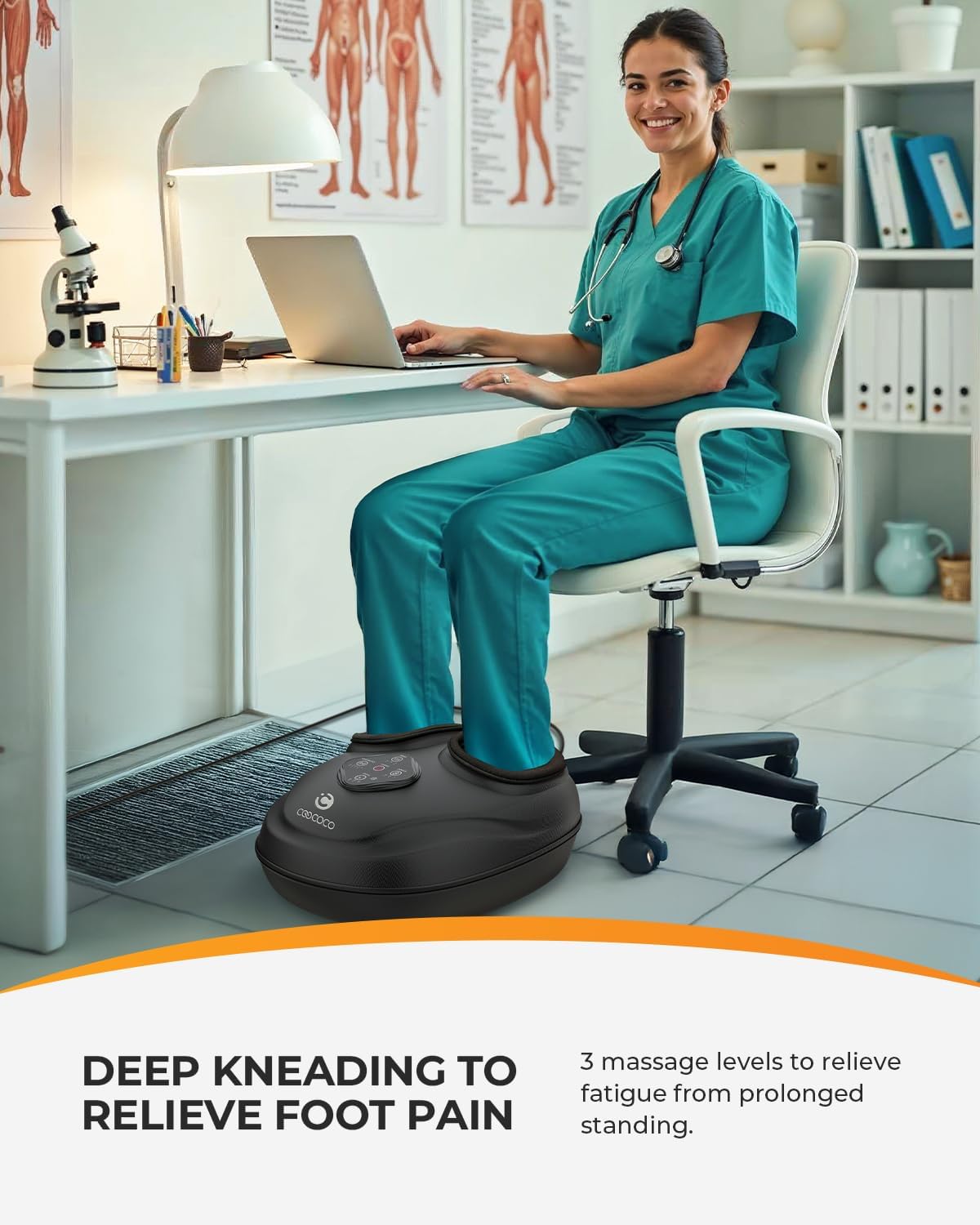 CO-5503-WM CooCoCo Shiatsu Foot Massager with Heat, Feet Massage Machine with Kneading, Compression for Plantar Fasciitis, Neuropathy Tired Foot Blood Circulation, Gifts for Women Men Mom Dad, Size 14''