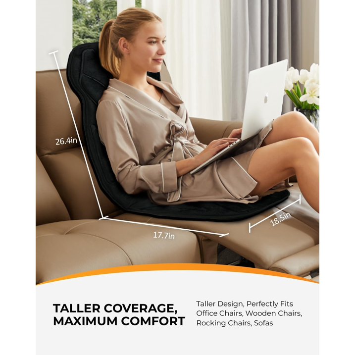 Back Massager Cushion with Heat - Vibrating Massage Pad for Neck & Lower Back Pain