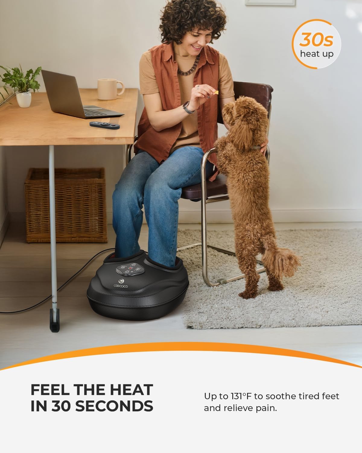 CO-5503RC-WM CooCoCo Shiatsu Foot Massager with Heat & Remote Control, Feet Massage Machine with Kneading, Compression for Plantar Fasciitis, Neuropathy Tired Foot Blood Circulation, Gifts for Women Men, Size 14'