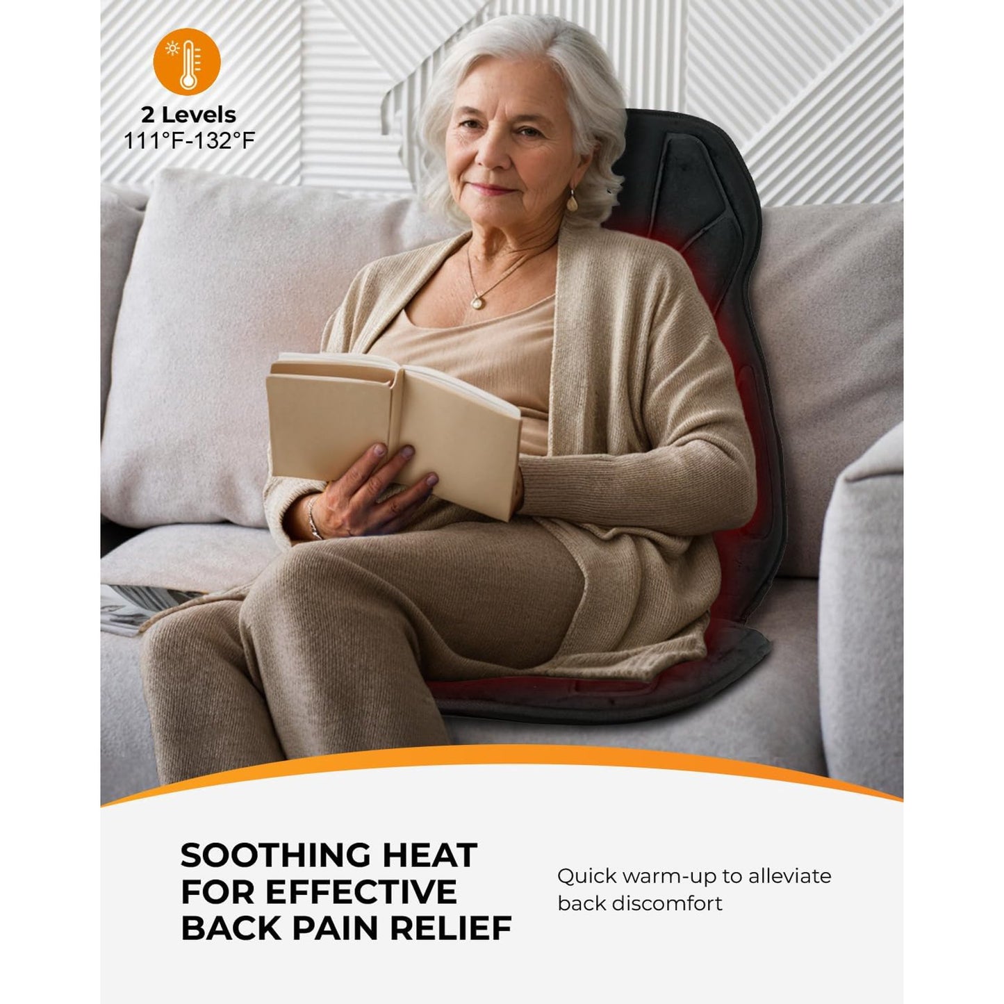 Back Massager Cushion with Heat - Vibrating Massage Pad for Neck & Lower Back Pain