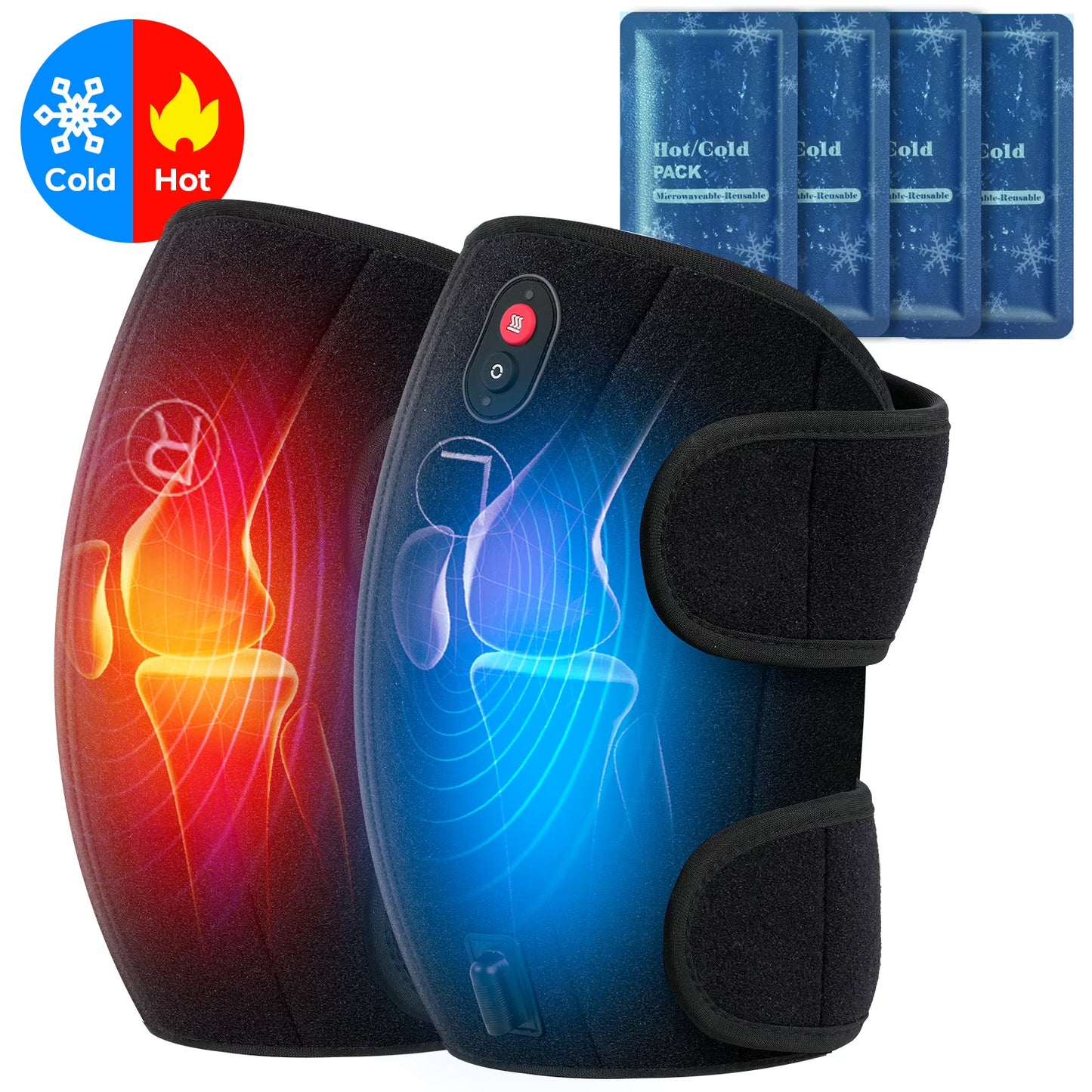 CO-5327-WM CooCoCo Knee Massager with Heat/Cold, Heated Knee Brace Wrap for Pain Relief,Gifts for Men