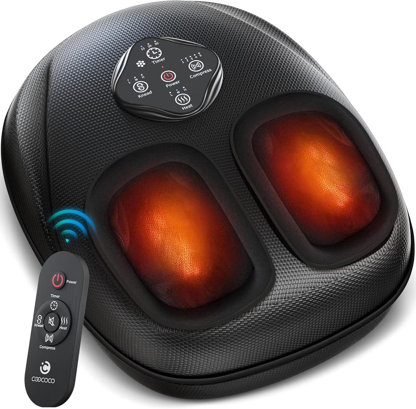 CO-5503RC-WM CooCoCo Shiatsu Foot Massager with Heat & Remote Control, Feet Massage Machine with Kneading, Compression for Plantar Fasciitis, Neuropathy Tired Foot Blood Circulation, Gifts for Women Men, Size 14'