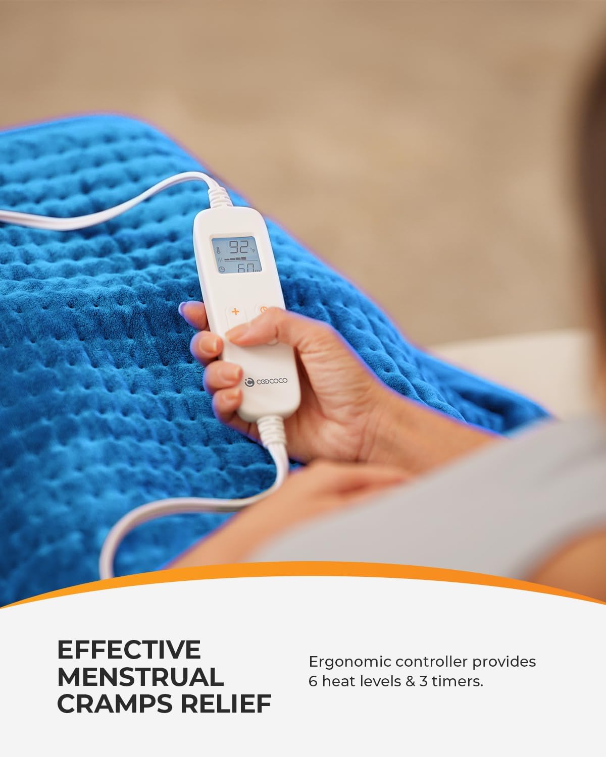 NA-H1223C Coococo 33"x17" Large Electric Heating Pad for Back Neck Shoulders Muscle Pain, Cramps Relief with Auto Shut off, 3 Timer, 6 Temp Controller, Gifts