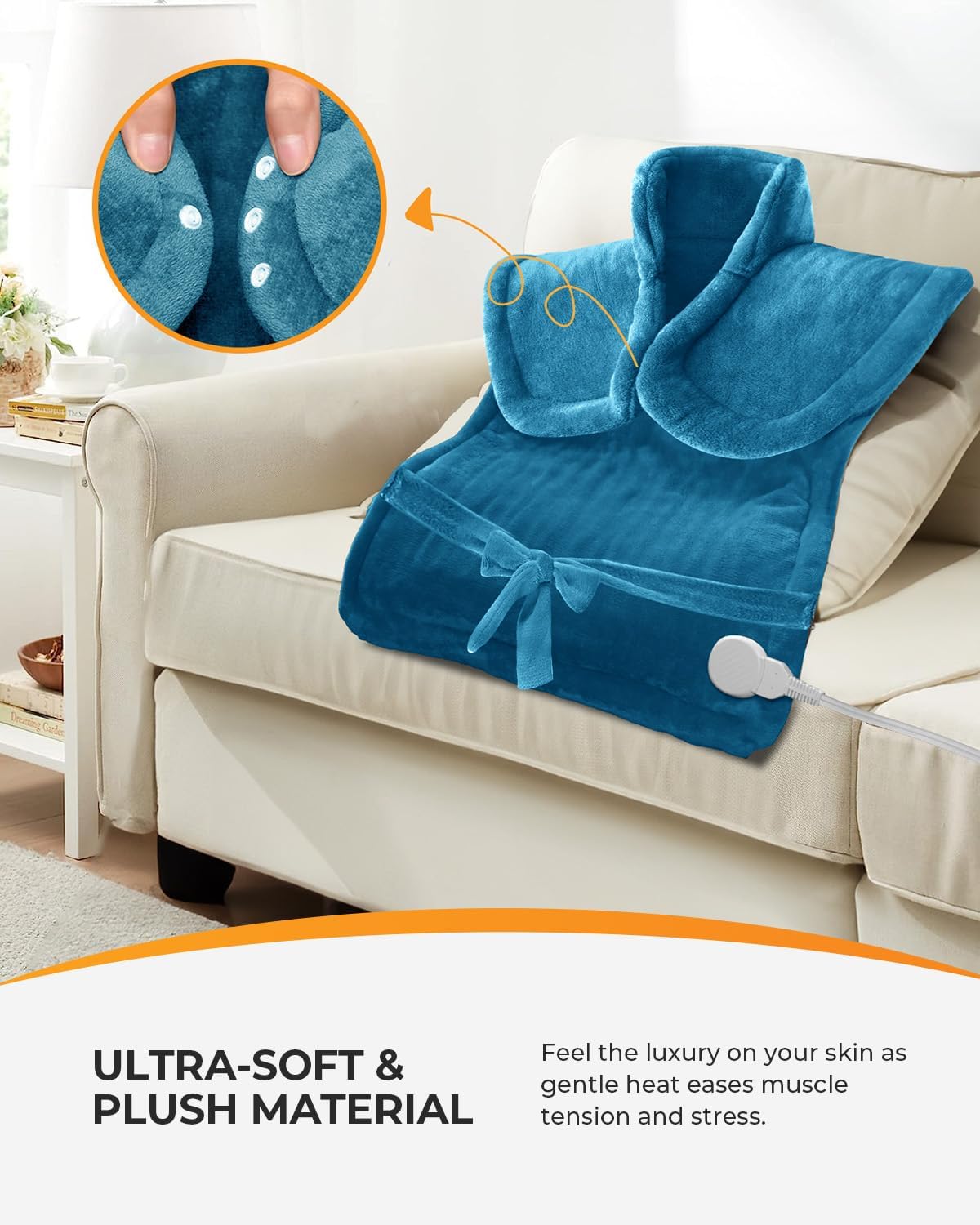 WM-H1222D CooCoCo 37"x24" Heating Pad for Neck and Shoulders and Back, Heat Pad for Back Pain Relief, Full Back Heated Pad, 6 Heat Settings 3 Timers Auto-Off