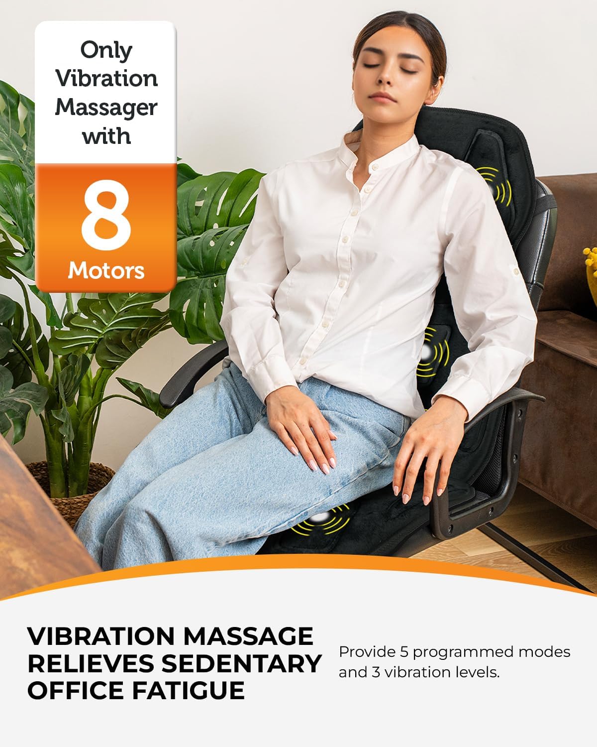 CO-2407-WM CooCoCo Shiatsu Massage Seat Cushion with Heat, Massage Chair Pad Neck Back Massager with 8 Vibration Motors & 2 Heat Levels for Back Pain Relief Home Office Use, Gifts for Dad Mom Women Men