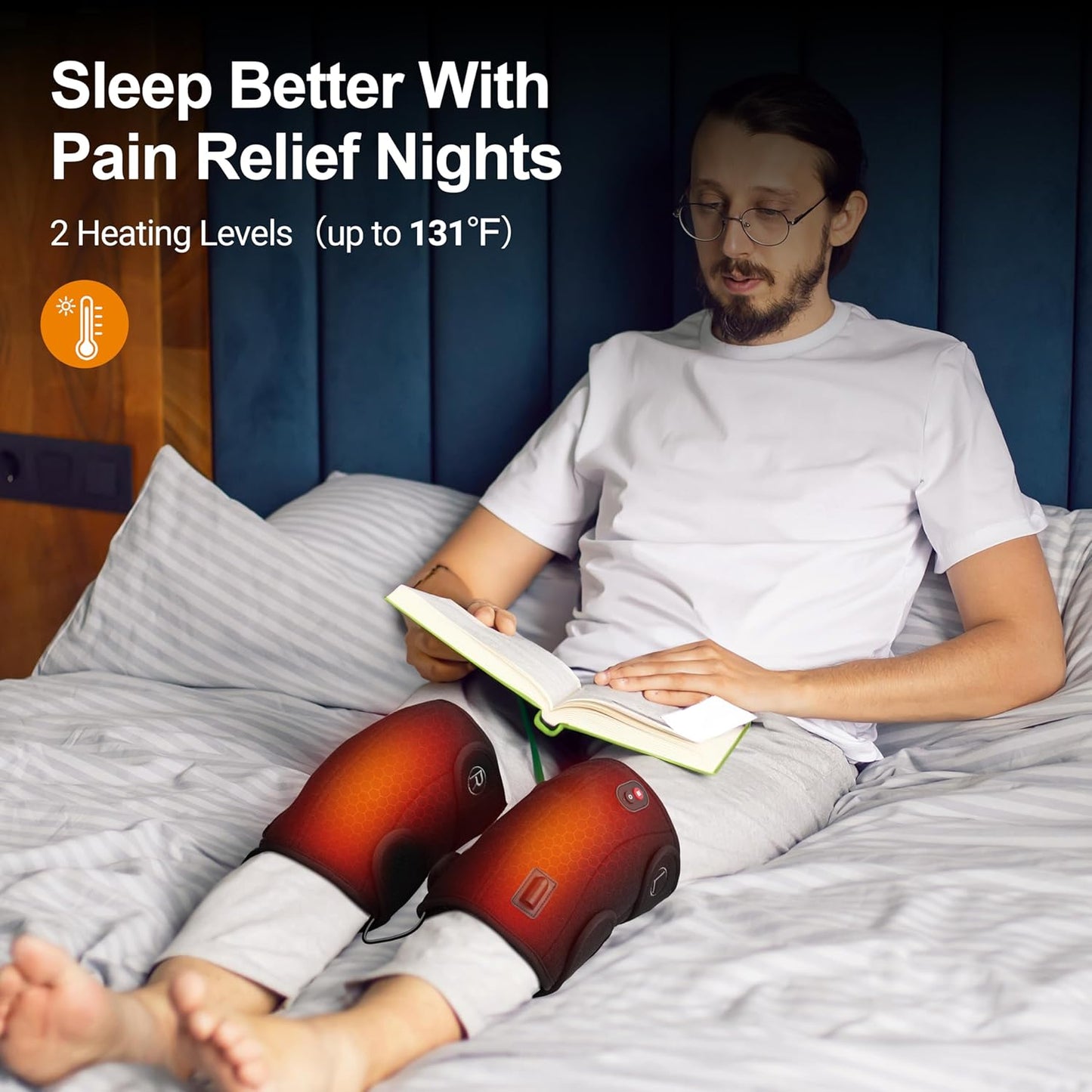 CO-5327-WM CooCoCo Knee Massager with Heat/Cold, Heated Knee Brace Wrap for Pain Relief,Gifts for Men