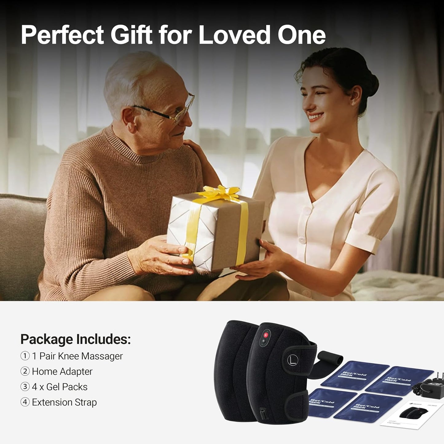 CO-5327-WM CooCoCo Knee Massager with Heat/Cold, Heated Knee Brace Wrap for Pain Relief,Gifts for Men