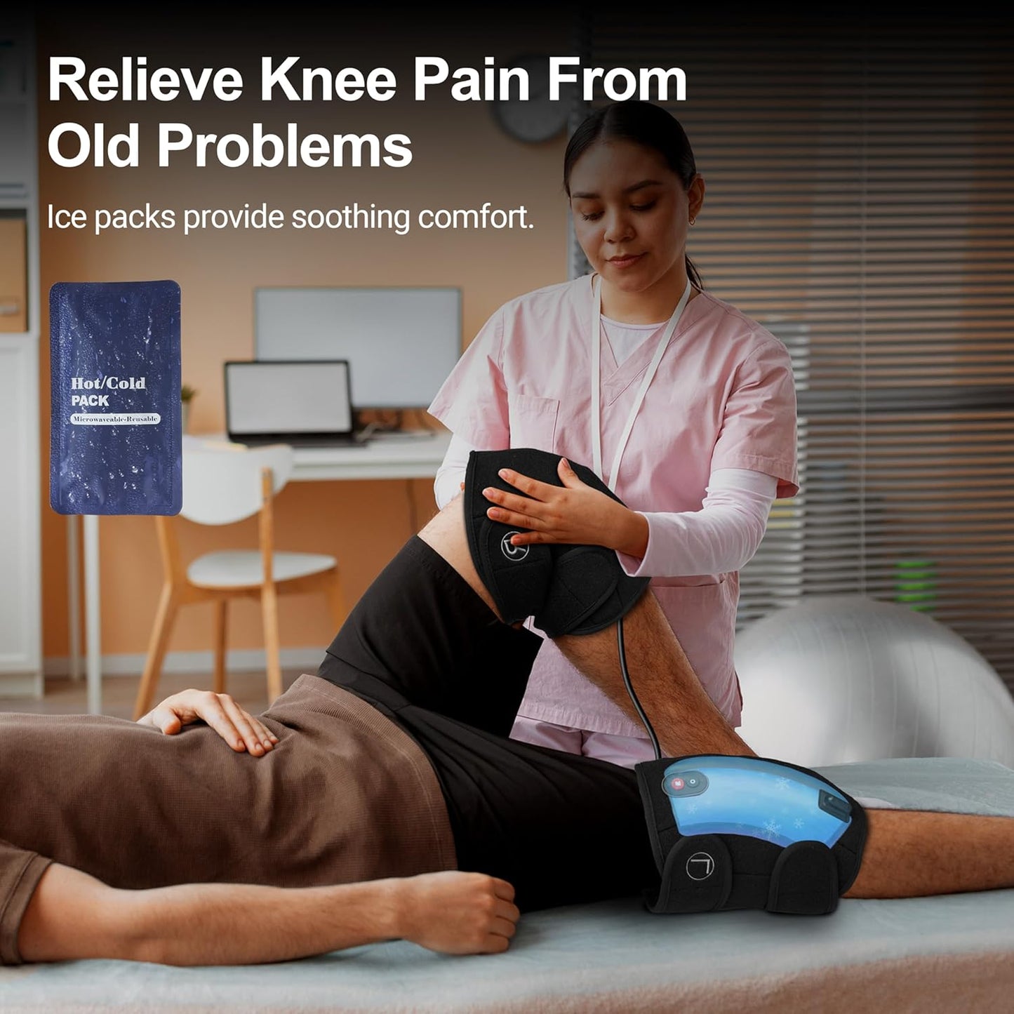 CO-5327-WM CooCoCo Knee Massager with Heat/Cold, Heated Knee Brace Wrap for Pain Relief,Gifts for Men
