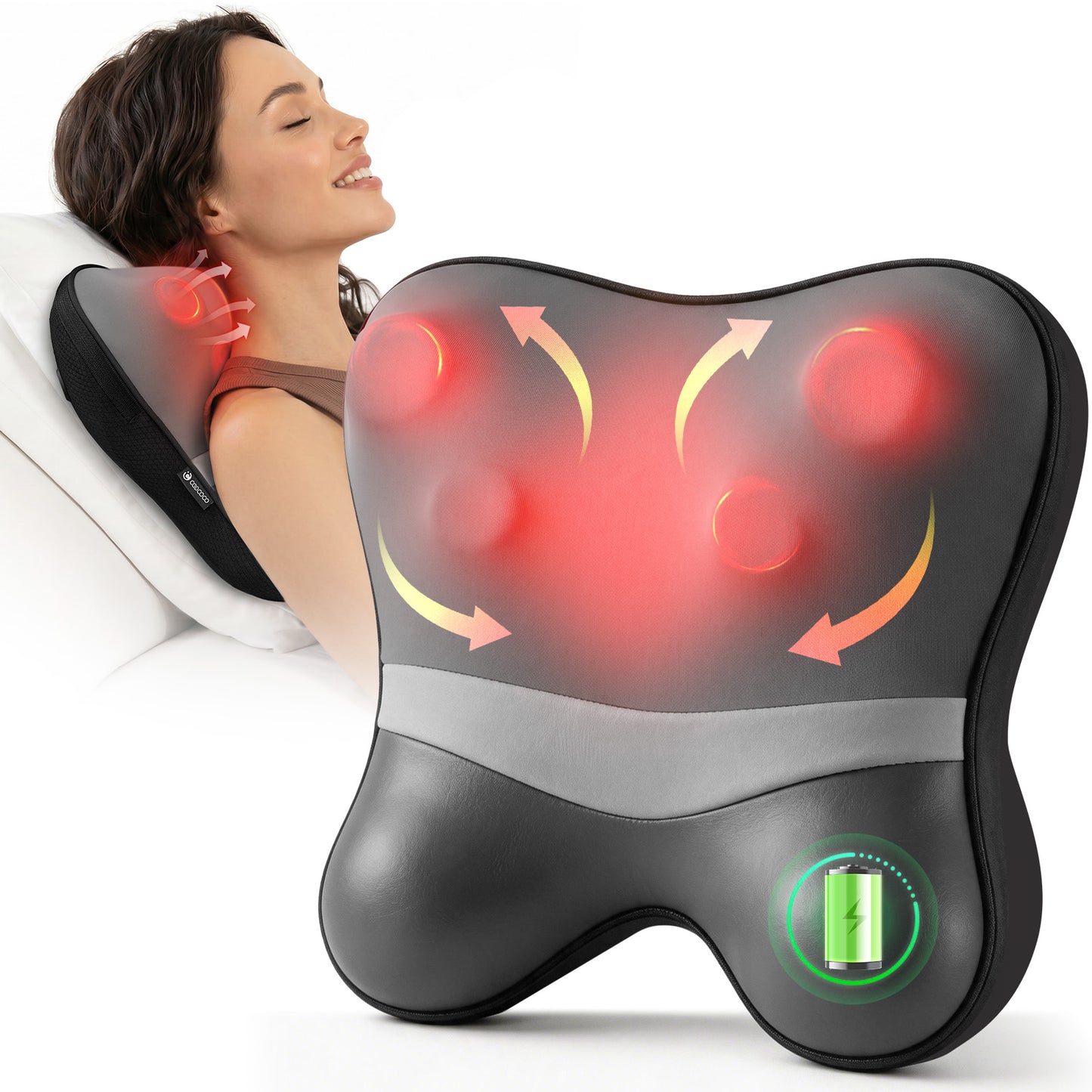 CooCoCo Cordless Neck and Back Massager with Heat - FSA HSA Store Eligible - Shiatsu Deep Tissue Kneading Massager for Neck, Shoulder & Muscle Pain Relief