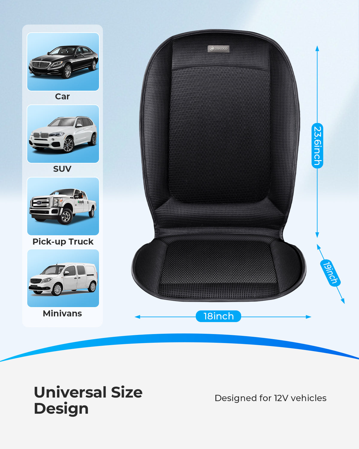 CooCoCo Cooling Car Front Seat Cover, Ventilated Car Seat Cushion - CO-2416