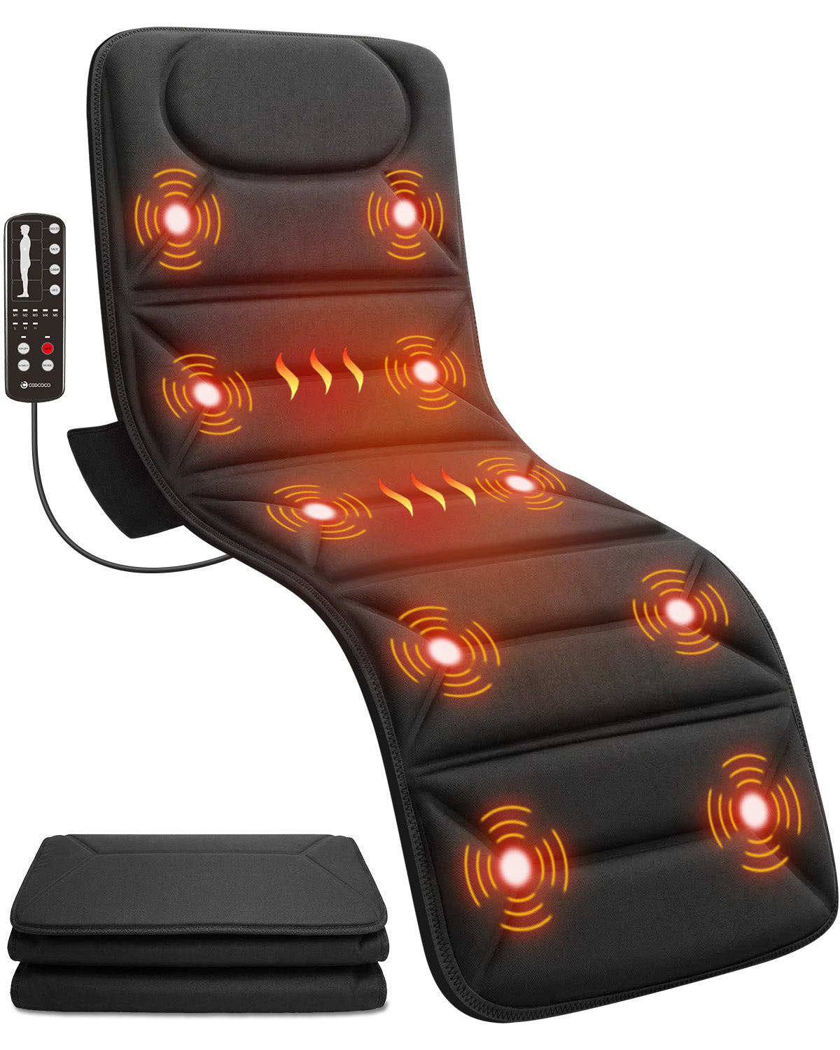 CooCoCo 66.5" Full Body Massage Mat with 3 Heating Zones - 10 Motors Vibration Massage Pad for Back, Neck & Legs - Heated Mattress Pad for Bed, Sofa & Recliner
