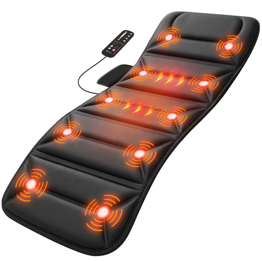 CooCoCo 66.5" Full Body Massage Mat with 3 Heating Zones - 10 Motors Vibration Massage Pad for Back, Neck & Legs - Heated Mattress Pad for Bed, Sofa & Recliner