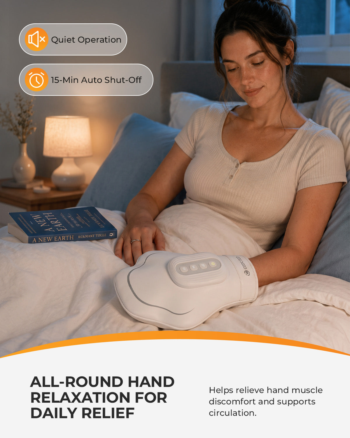 CooCoCo Cordless Hand Massager with Heat and Compression – Air Compression Massager for Arthritis, Palm & Wrist Pain Relief (Fits Left & Right Hand) - CO-4610